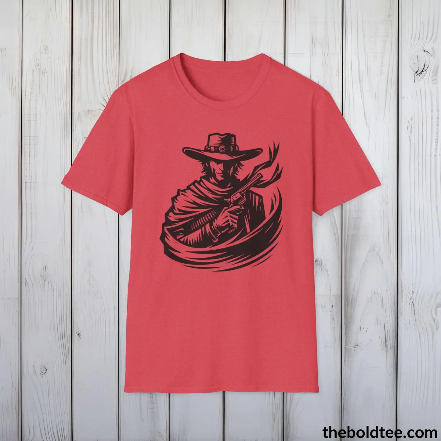 Epic Western Cowboy Tee - Premium Soft Cotton Crewneck Unisex T - Shirt 8 Trendy Colors Heather Red