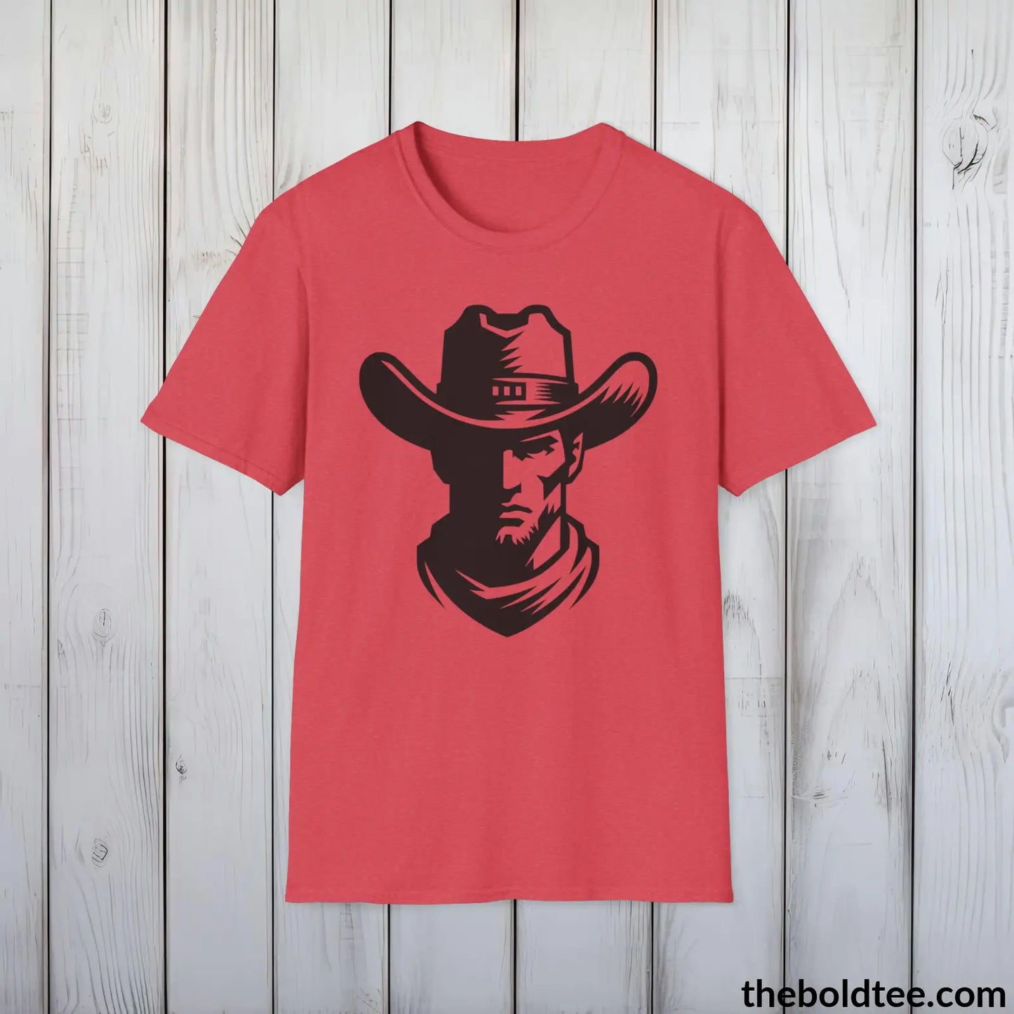 Epic Western Cowboy Tee - Premium Soft Cotton Crewneck Unisex T - Shirt 8 Trendy Colors Heather Red