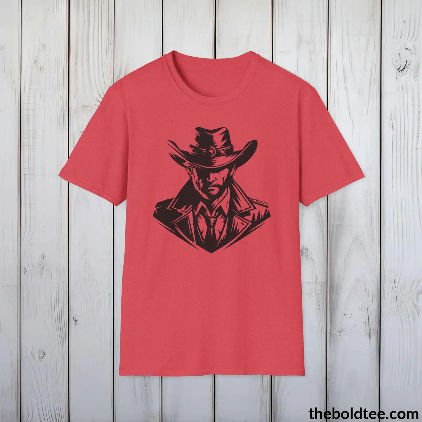 Epic Western Cowboy Tee - Premium Soft Cotton Crewneck Unisex T - Shirt 8 Trendy Colors Heather Red