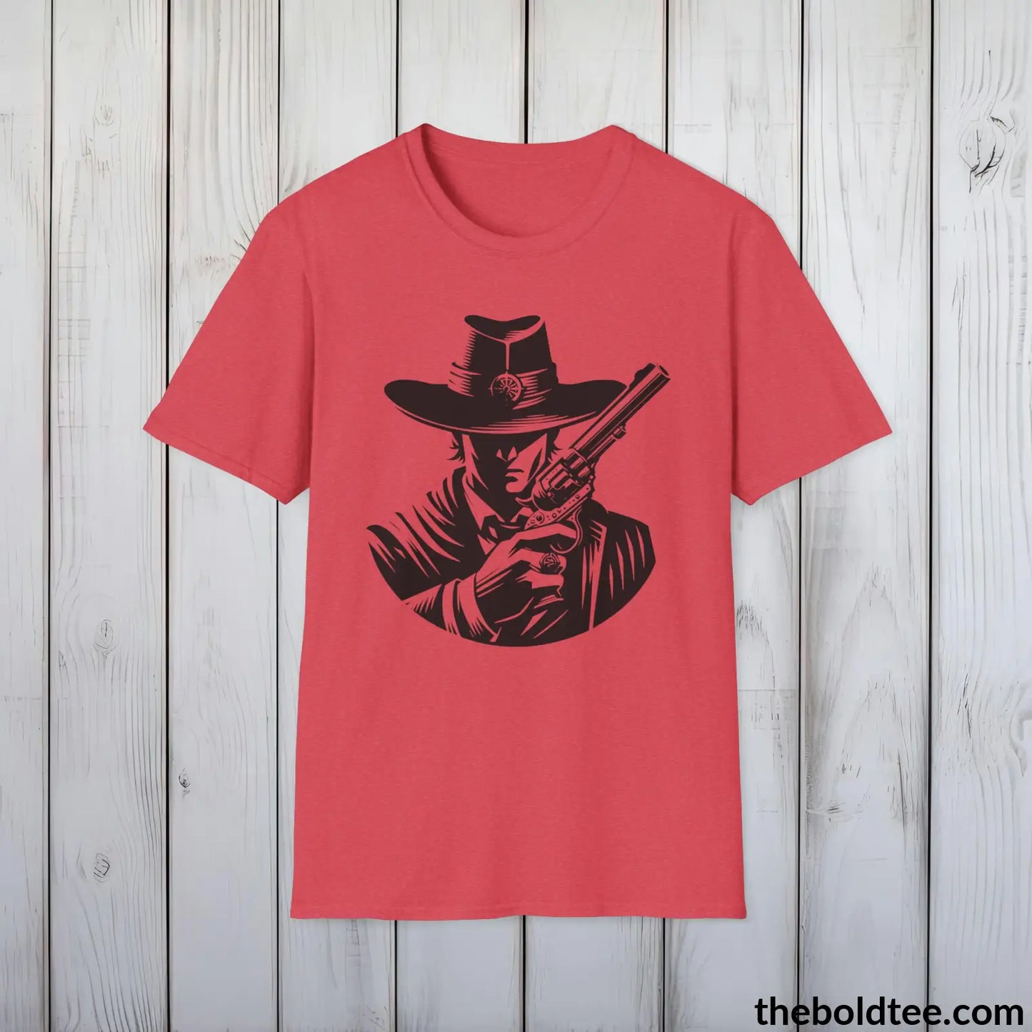 Epic Western Cowboy Tee - Premium Soft Cotton Crewneck Unisex T - Shirt 8 Trendy Colors Heather Red