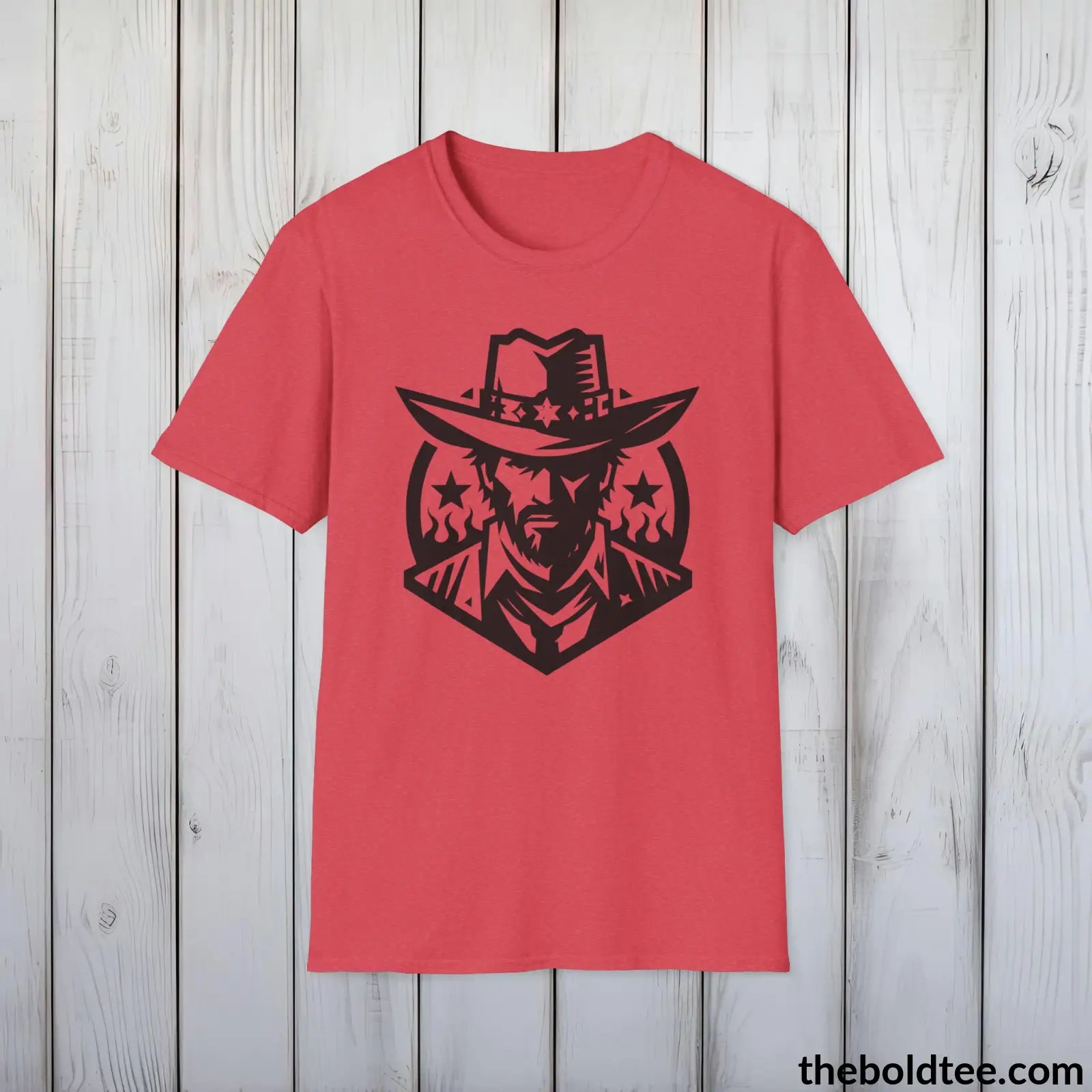 Epic Western Cowboy Tee - Premium Soft Cotton Crewneck Unisex T - Shirt 8 Trendy Colors Heather Red