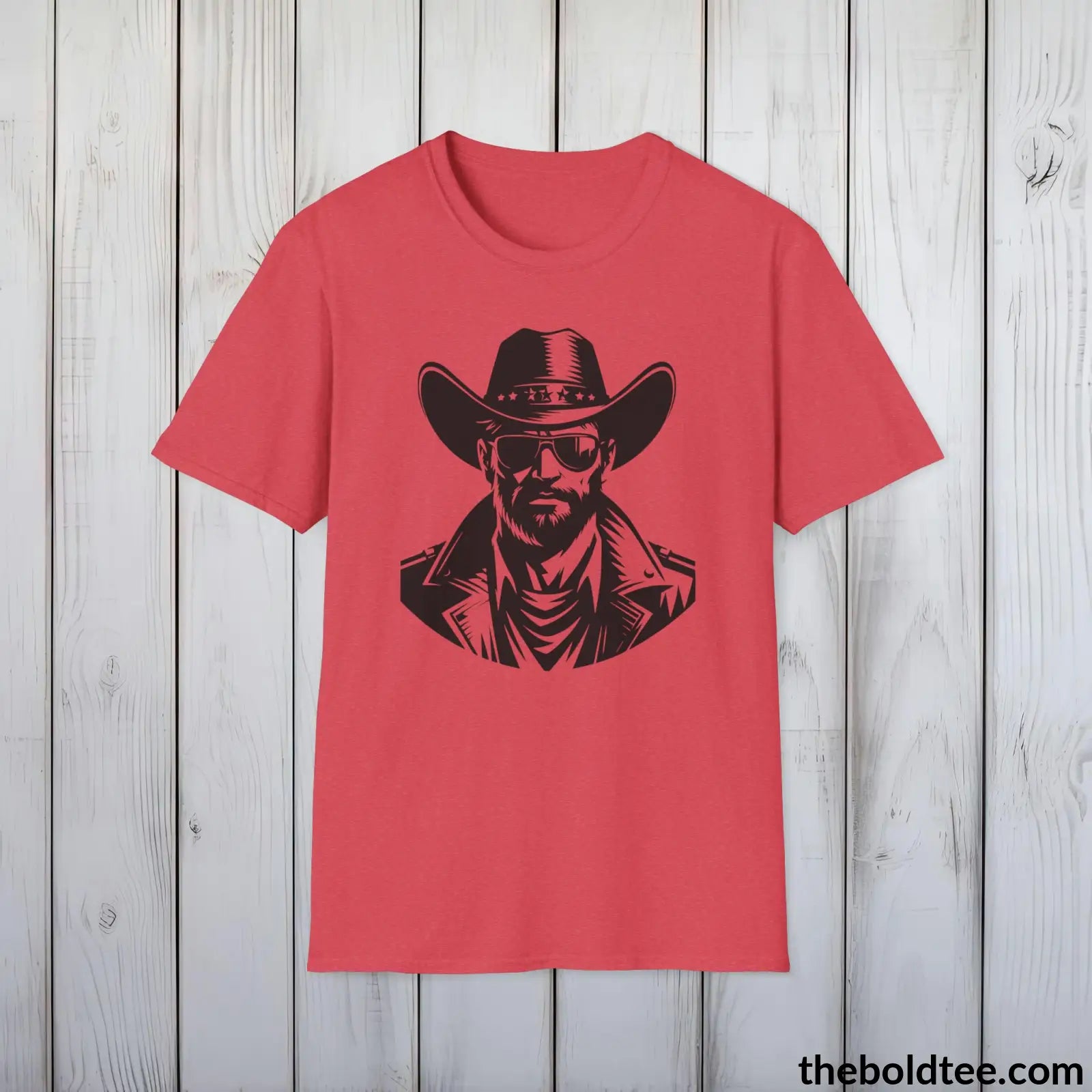 Epic Western Cowboy Tee - Premium Soft Cotton Crewneck Unisex T - Shirt 8 Trendy Colors Heather Red