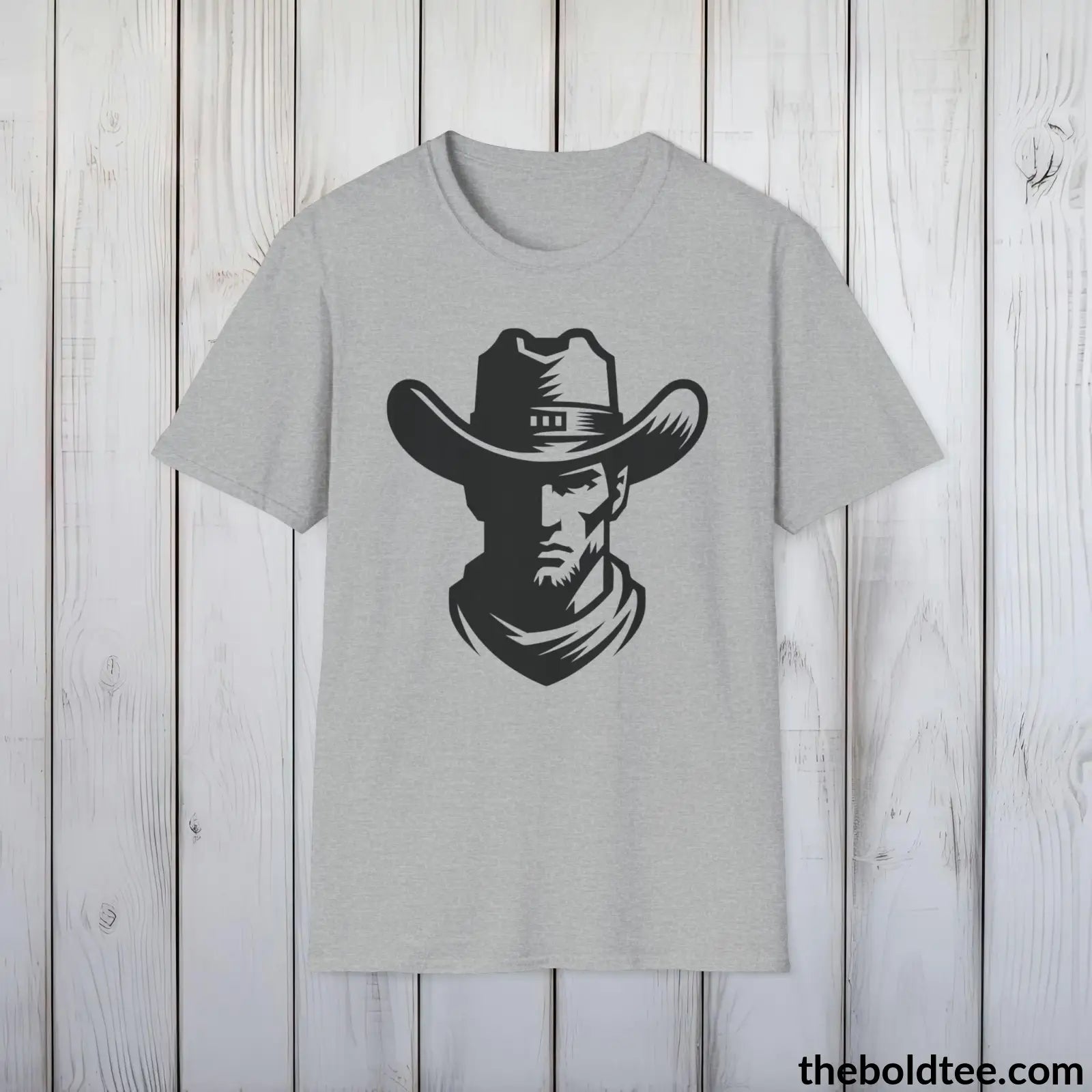 Epic Western Cowboy Tee - Premium Soft Cotton Crewneck Unisex T - Shirt 8 Trendy Colors Sport Grey