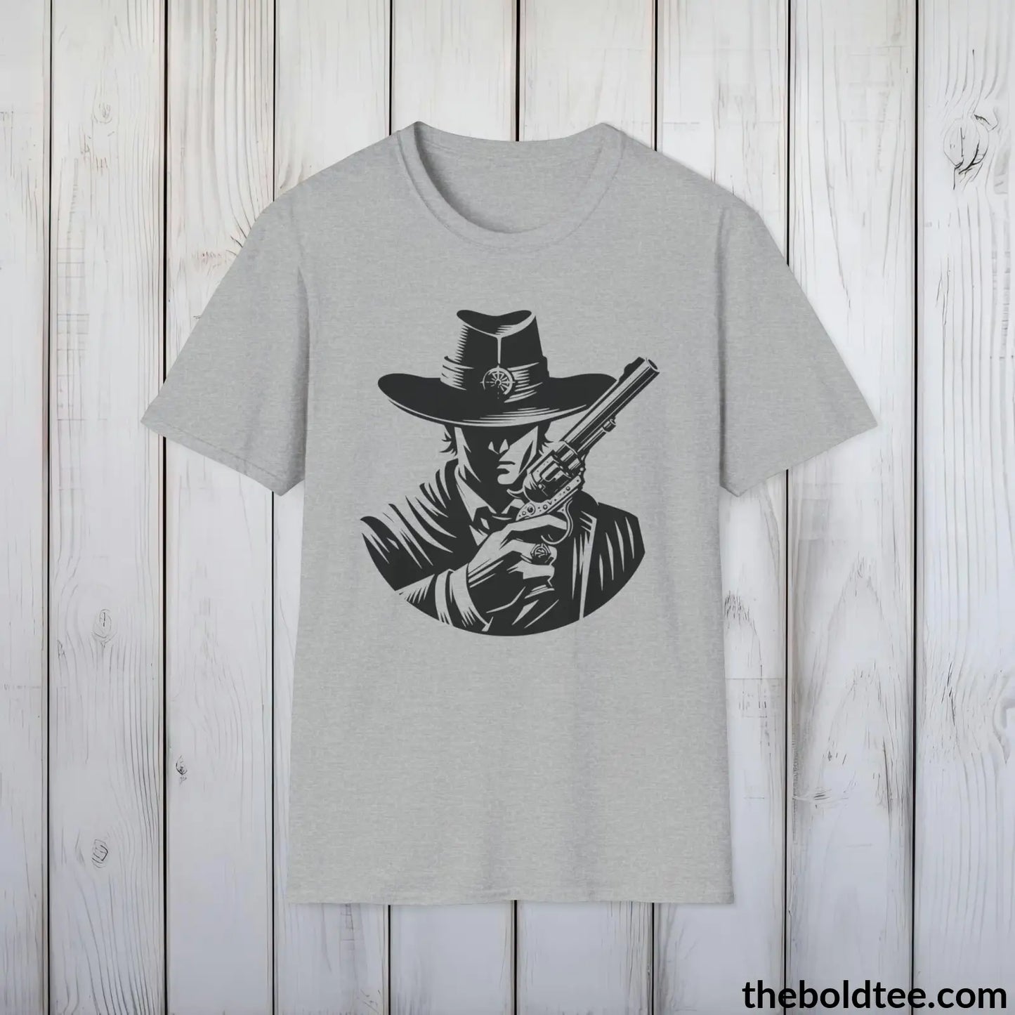 Epic Western Cowboy Tee - Premium Soft Cotton Crewneck Unisex T - Shirt 8 Trendy Colors Sport Grey