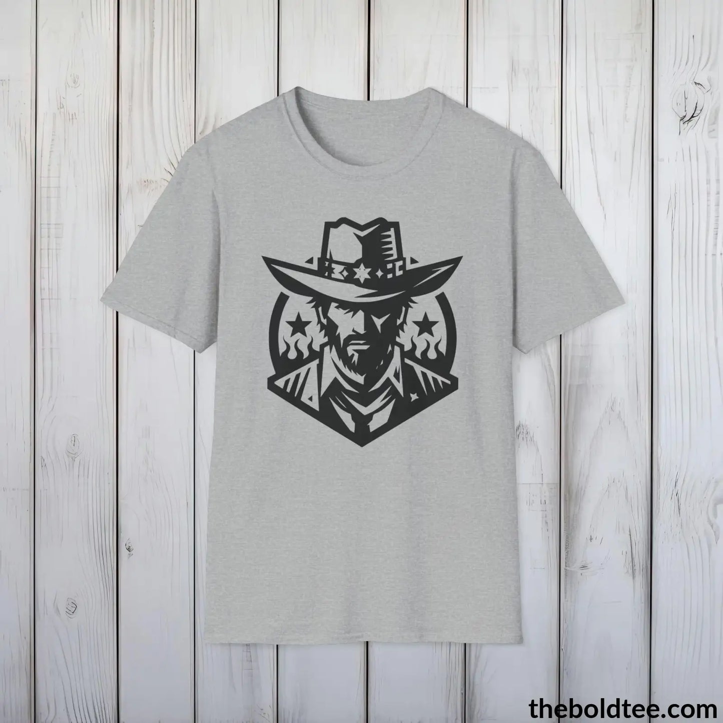 Epic Western Cowboy Tee - Premium Soft Cotton Crewneck Unisex T - Shirt 8 Trendy Colors Sport Grey