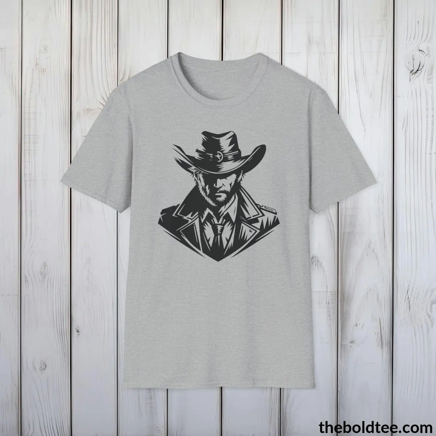 Epic Western Cowboy Tee - Premium Soft Cotton Crewneck Unisex T - Shirt 8 Trendy Colors Sport Grey