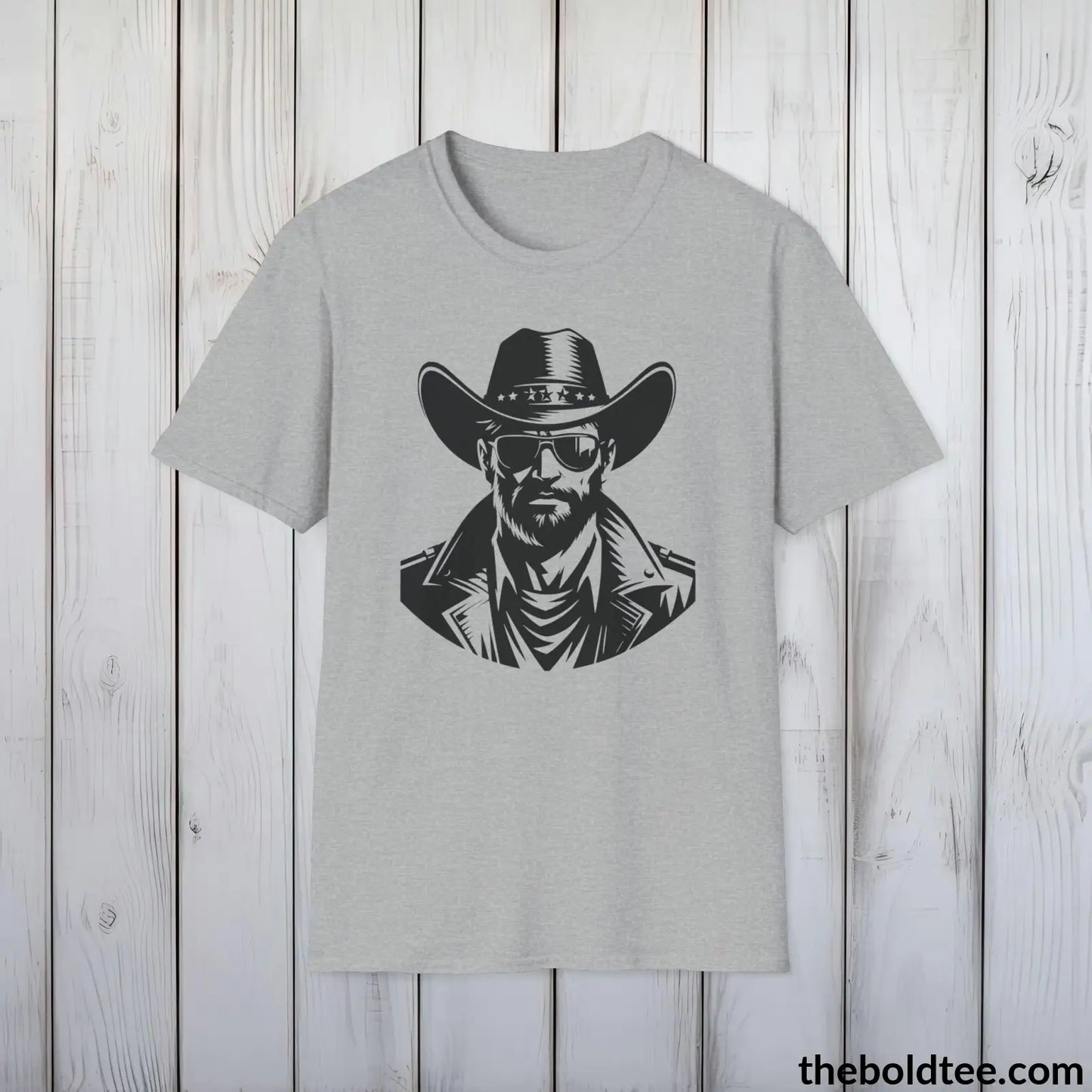 Epic Western Cowboy Tee - Premium Soft Cotton Crewneck Unisex T - Shirt 8 Trendy Colors Sport Grey