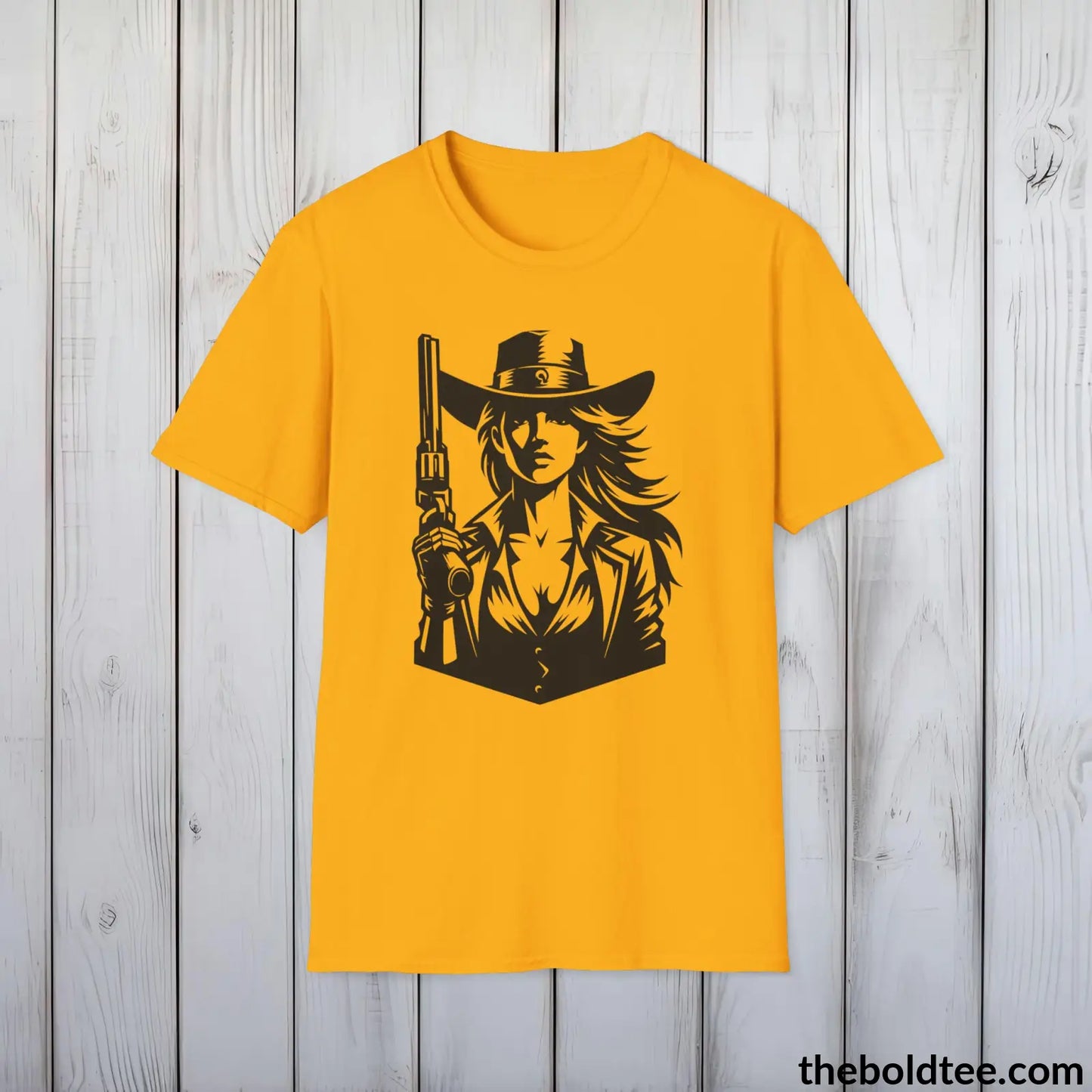 Epic Western Cowgirl Tee - Premium Soft Cotton Crewneck Unisex T - Shirt 8 Trendy Colors Gold / S