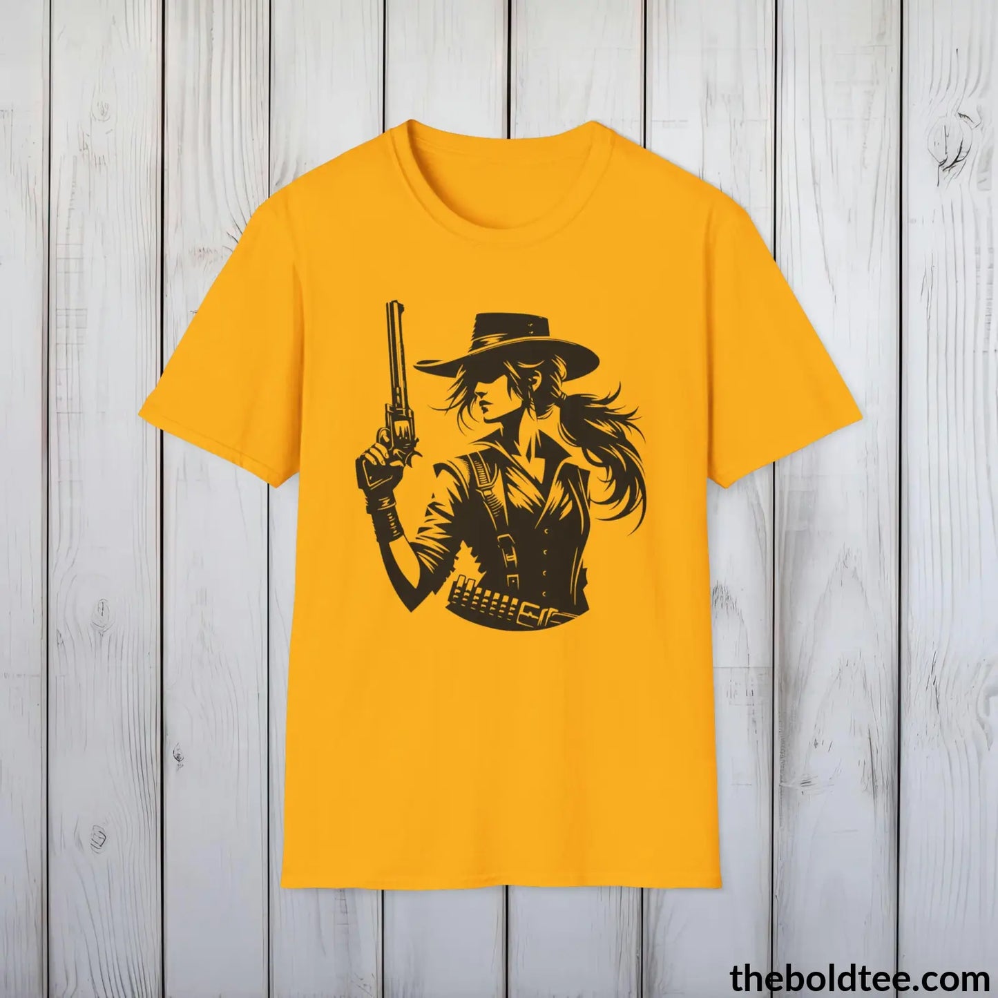 Epic Western Cowgirl Tee - Premium Soft Cotton Crewneck Unisex T - Shirt 8 Trendy Colors Gold / S