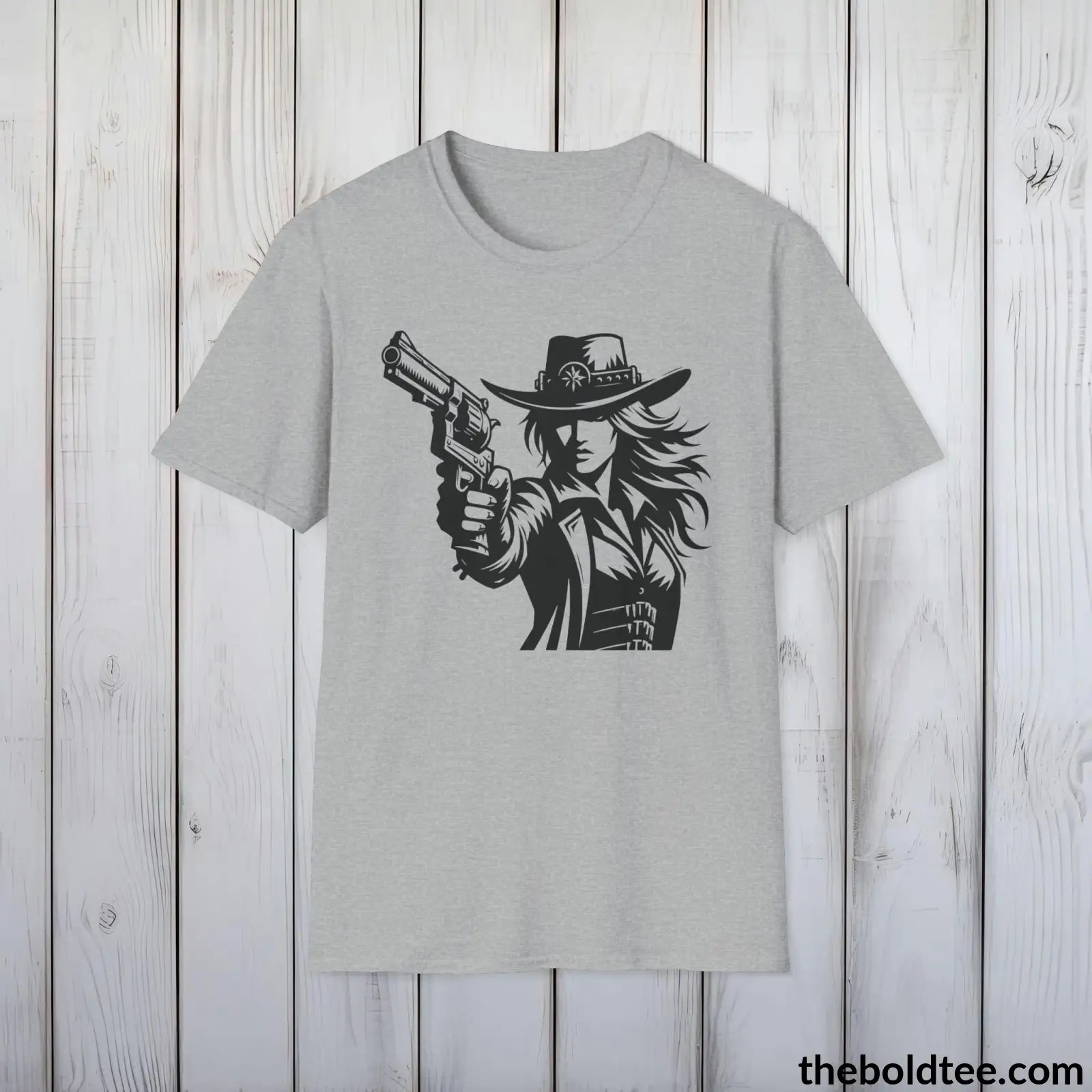 Epic Western Cowgirl Tee - Premium Soft Cotton Crewneck Unisex T - Shirt 8 Trendy Colors Sport Grey