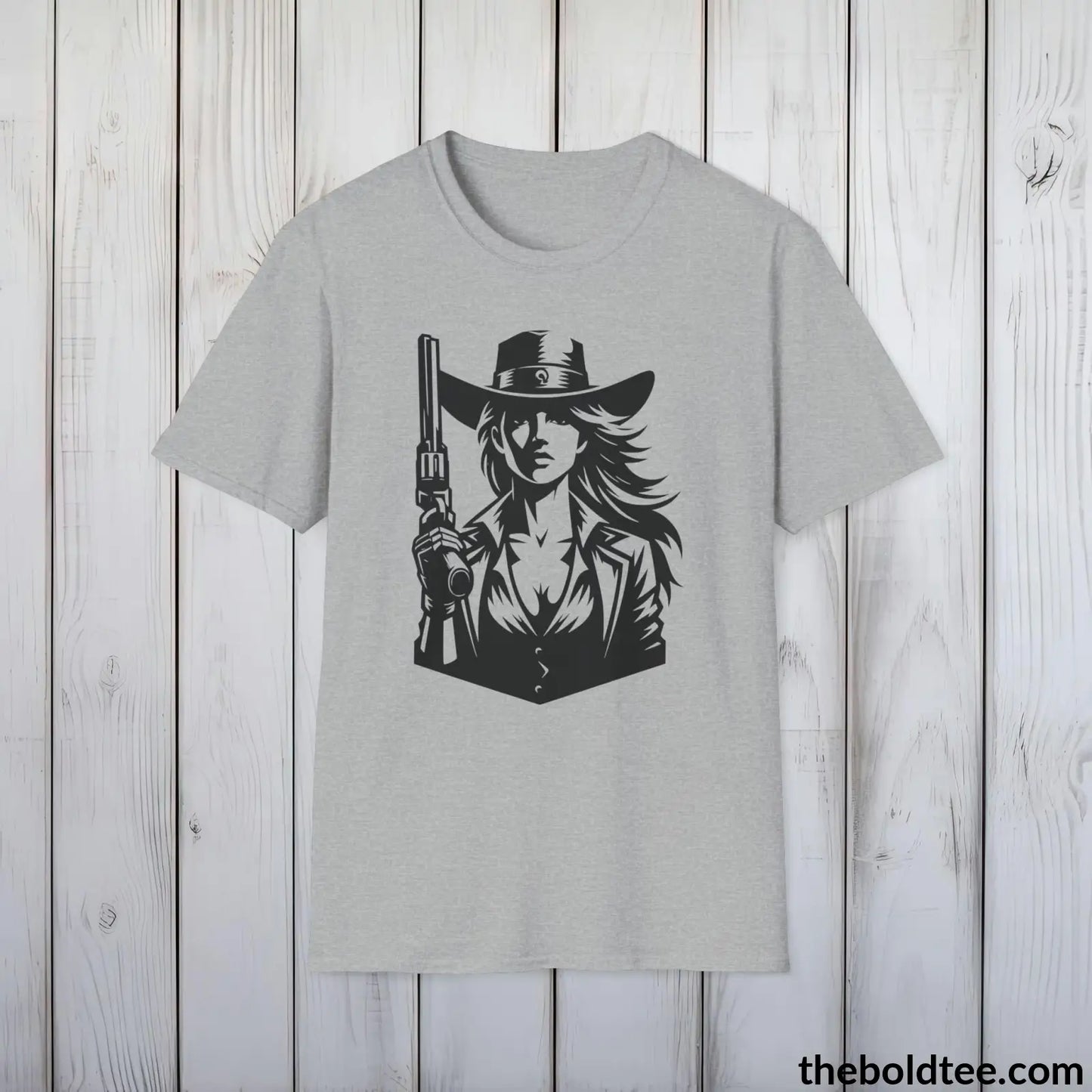 Epic Western Cowgirl Tee - Premium Soft Cotton Crewneck Unisex T - Shirt 8 Trendy Colors Sport Grey