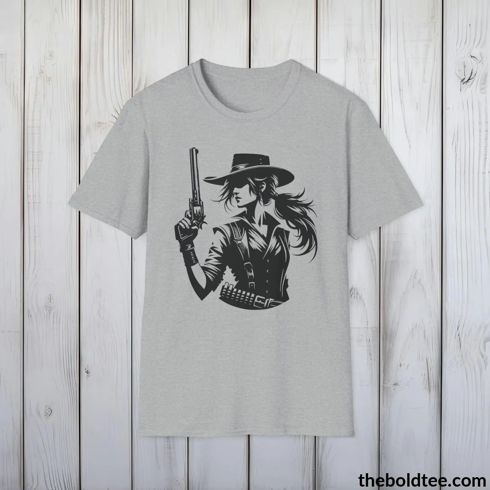 Epic Western Cowgirl Tee - Premium Soft Cotton Crewneck Unisex T - Shirt 8 Trendy Colors Sport Grey