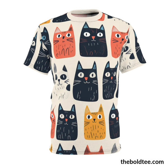 Funny Cats Tee - Premium All Over Print Crewneck Shirt Black Stitching / 6 Oz. S Prints