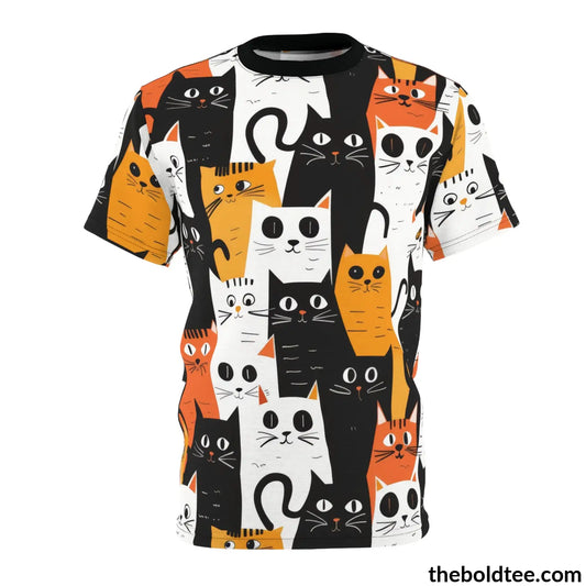 Funny Cats Tee - Premium All Over Print Crewneck Shirt Black Stitching / 6 Oz. S Prints