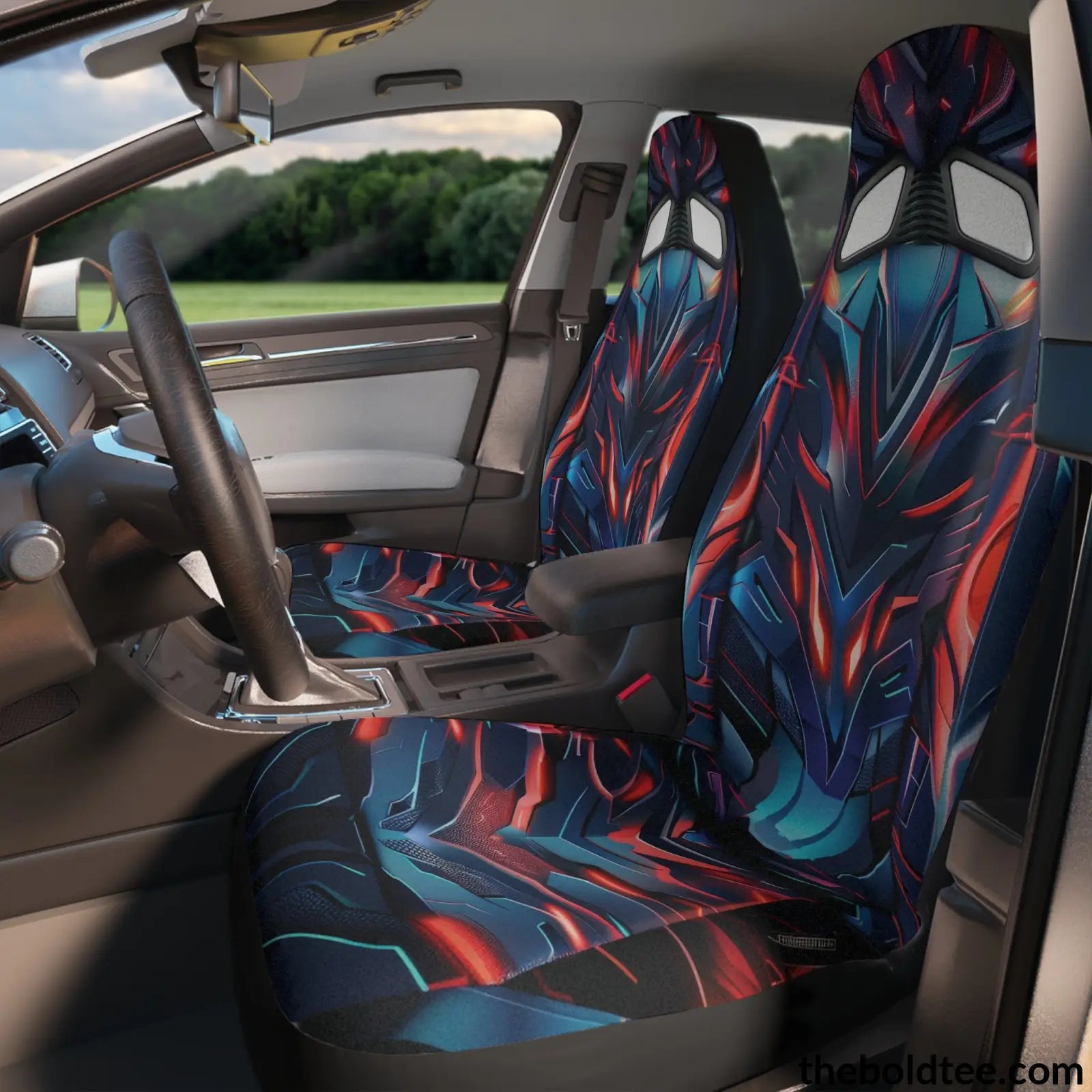 Futuristic Car Seat Covers (2 Pcs.) 48.03’ × 18.50’ / Black All Over Prints