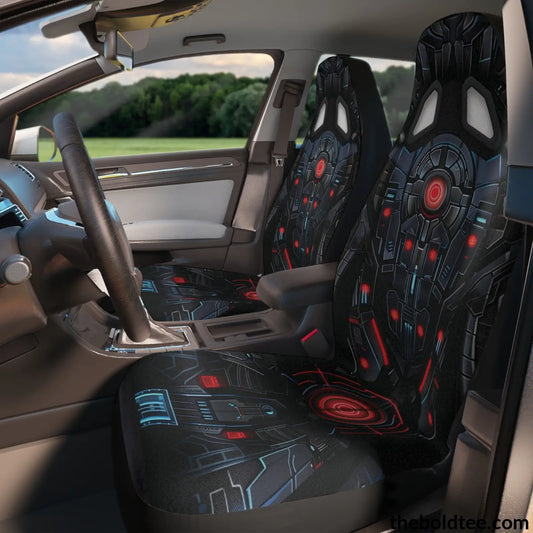 Futuristic Car Seat Covers (2 Pcs.) 48.03’ × 18.50’ / Black All Over Prints