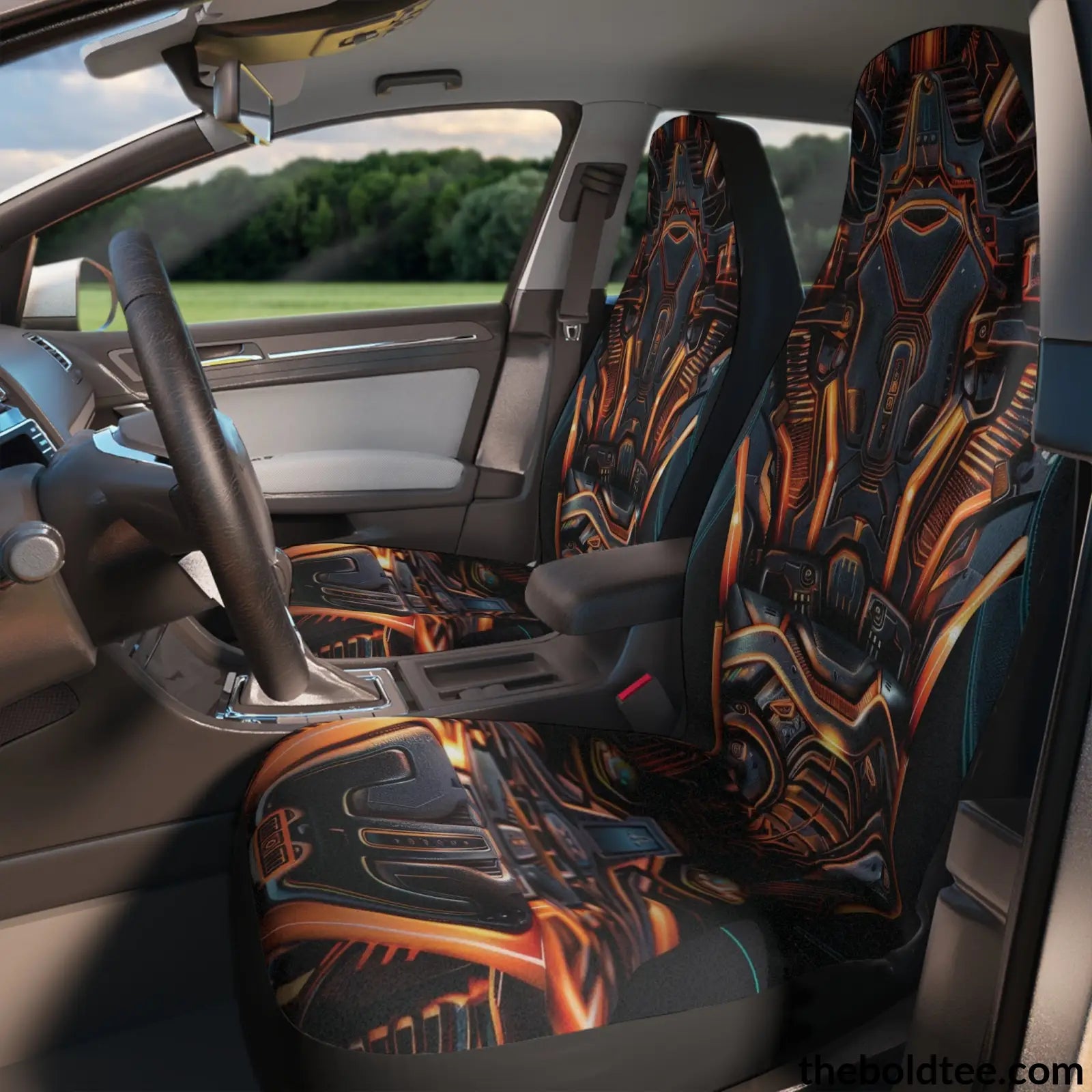 Futuristic Car Seat Covers (2 Pcs.) 48.03’ × 18.50’ / Black All Over Prints