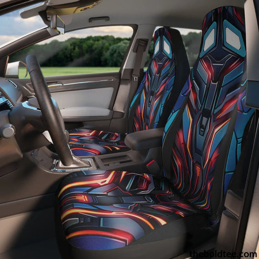 Futuristic Car Seat Covers (2 Pcs.) 48.03’ × 18.50’ / Black All Over Prints