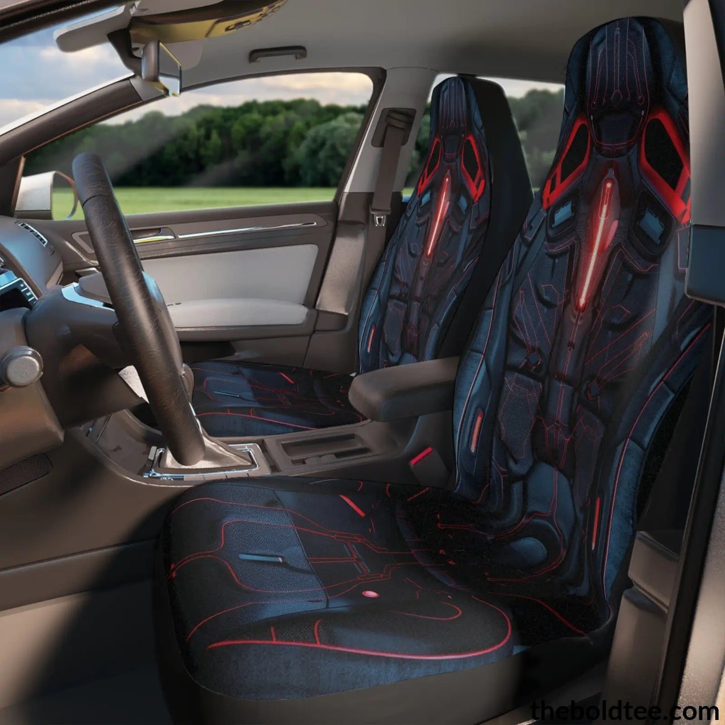 Futuristic Car Seat Covers (2 Pcs.) 48.03’ × 18.50’ / Black All Over Prints