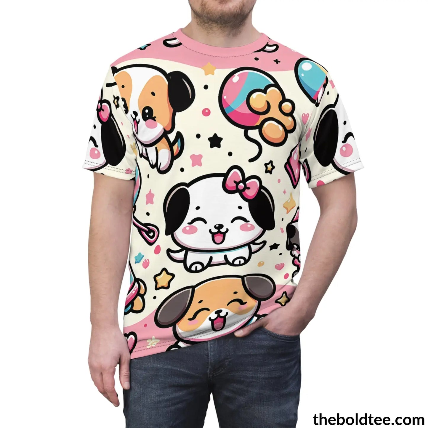 Happy Kawaii Dogs Tee - Premium All Over Print Crewneck Shirt Prints