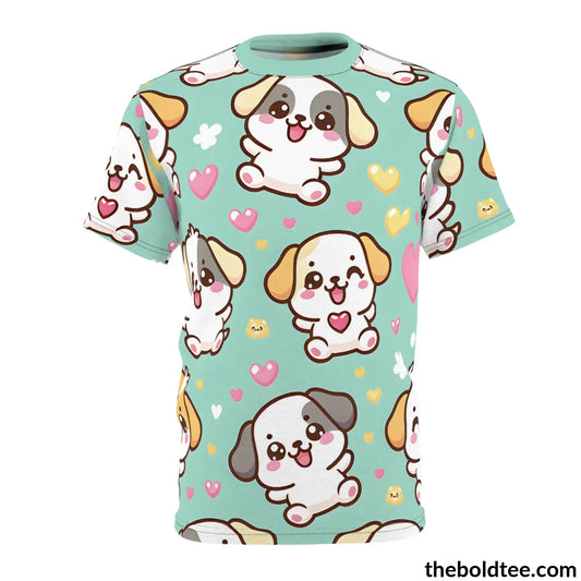 Happy Kawaii Dogs Tee - Premium All Over Print Crewneck Shirt Black Stitching / 6 Oz. S Prints