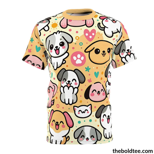 Happy Kawaii Dogs Tee - Premium All Over Print Crewneck Shirt Black Stitching / 6 Oz. S Prints