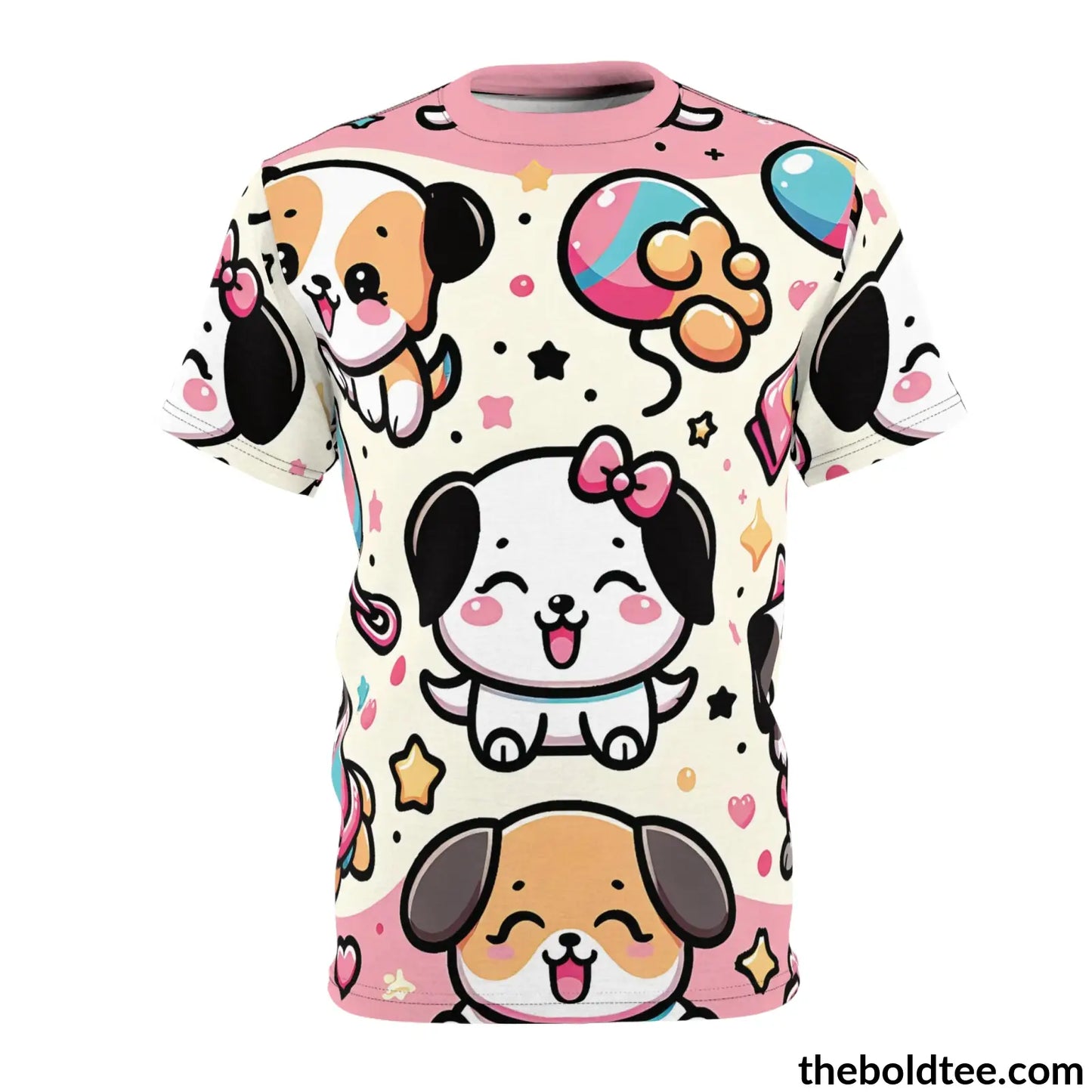 Happy Kawaii Dogs Tee - Premium All Over Print Crewneck Shirt Black Stitching / 6 Oz. S Prints