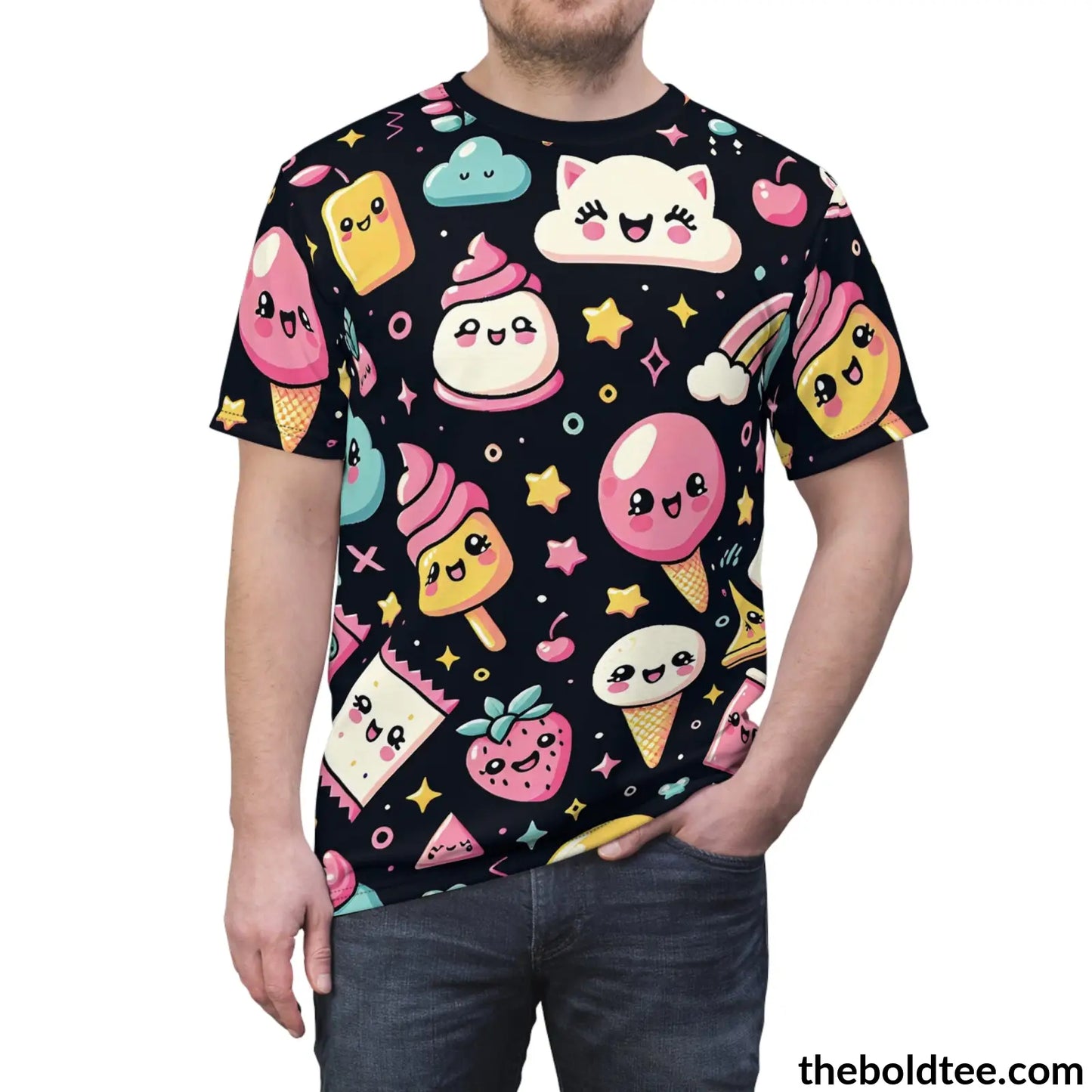 Happy Kawaii Tee - Premium All Over Print Crewneck Shirt Prints