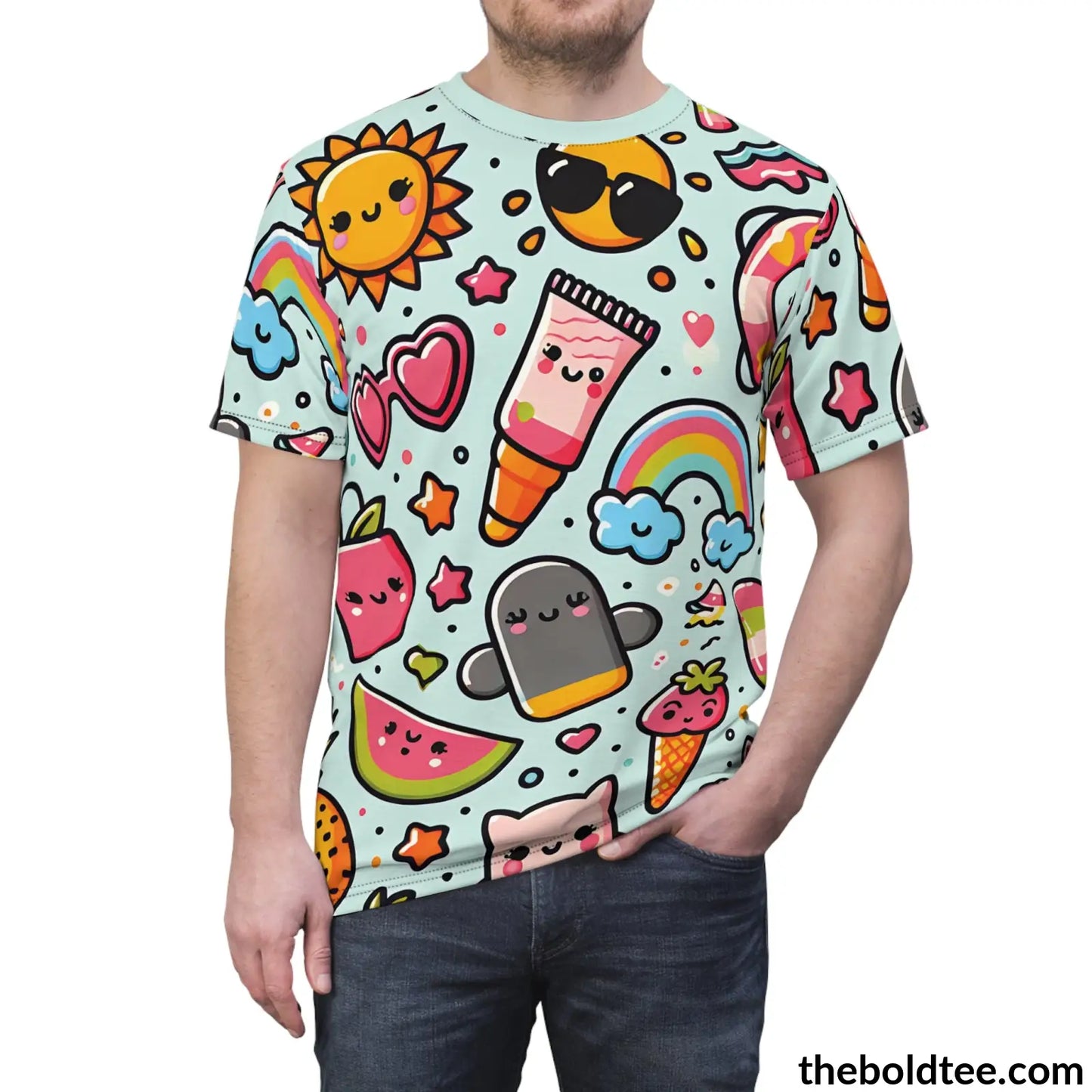 Happy Kawaii Tee - Premium All Over Print Crewneck Shirt Prints