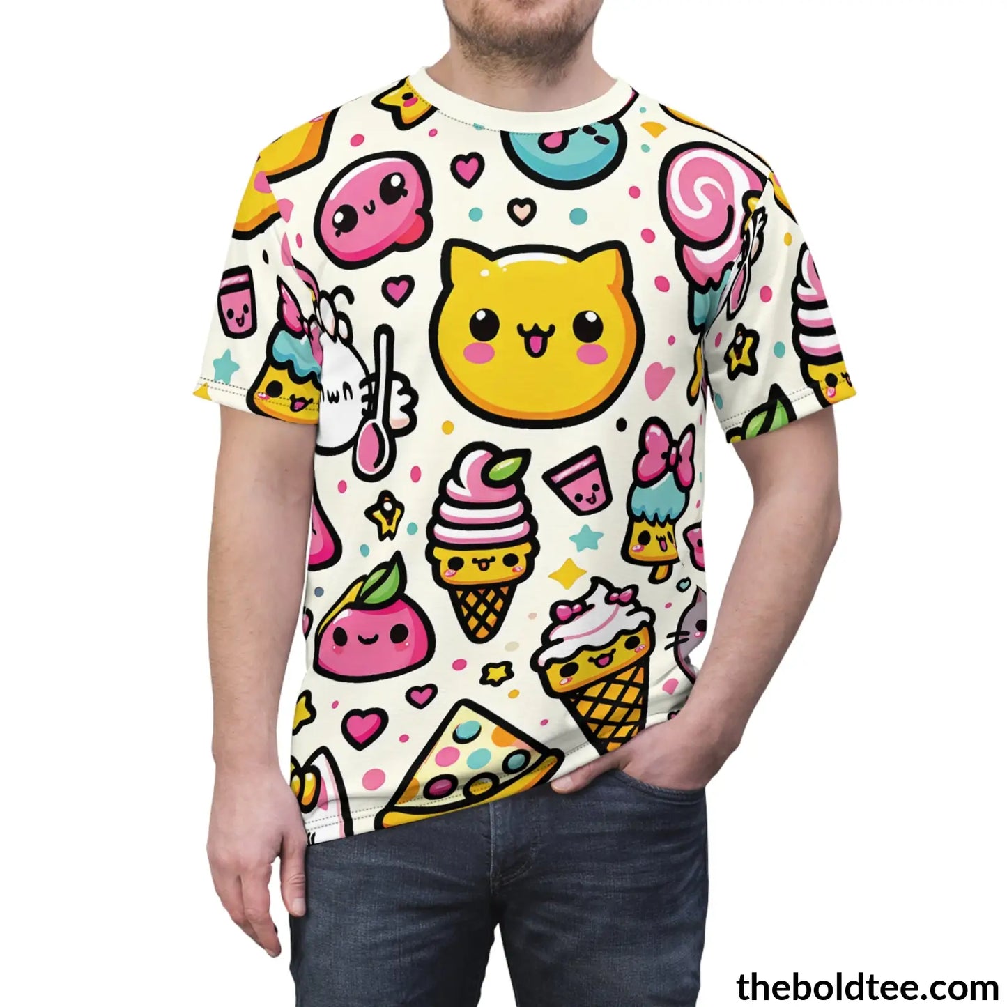 Happy Kawaii Tee - Premium All Over Print Crewneck Shirt Prints