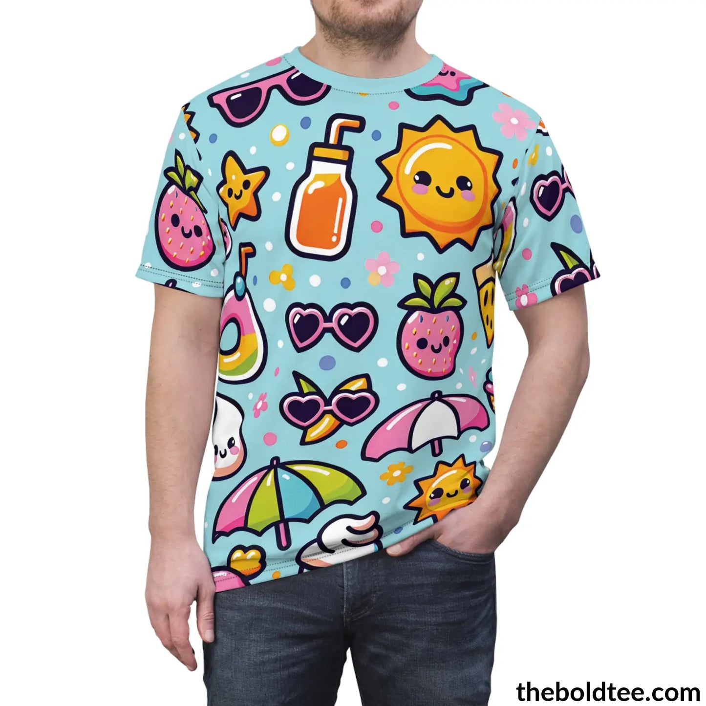 Happy Kawaii Tee - Premium All Over Print Crewneck Shirt Prints