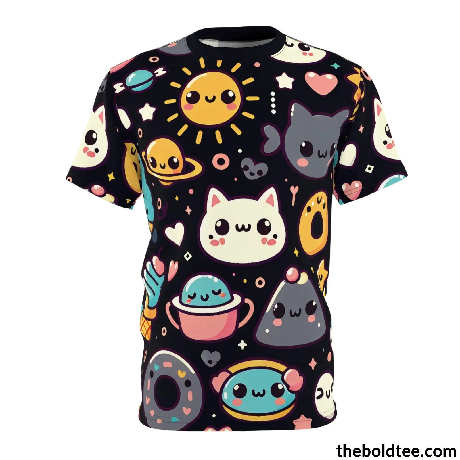 Happy Kawaii Tee - Premium All Over Print Crewneck Shirt Black Stitching / 6 Oz. S Prints