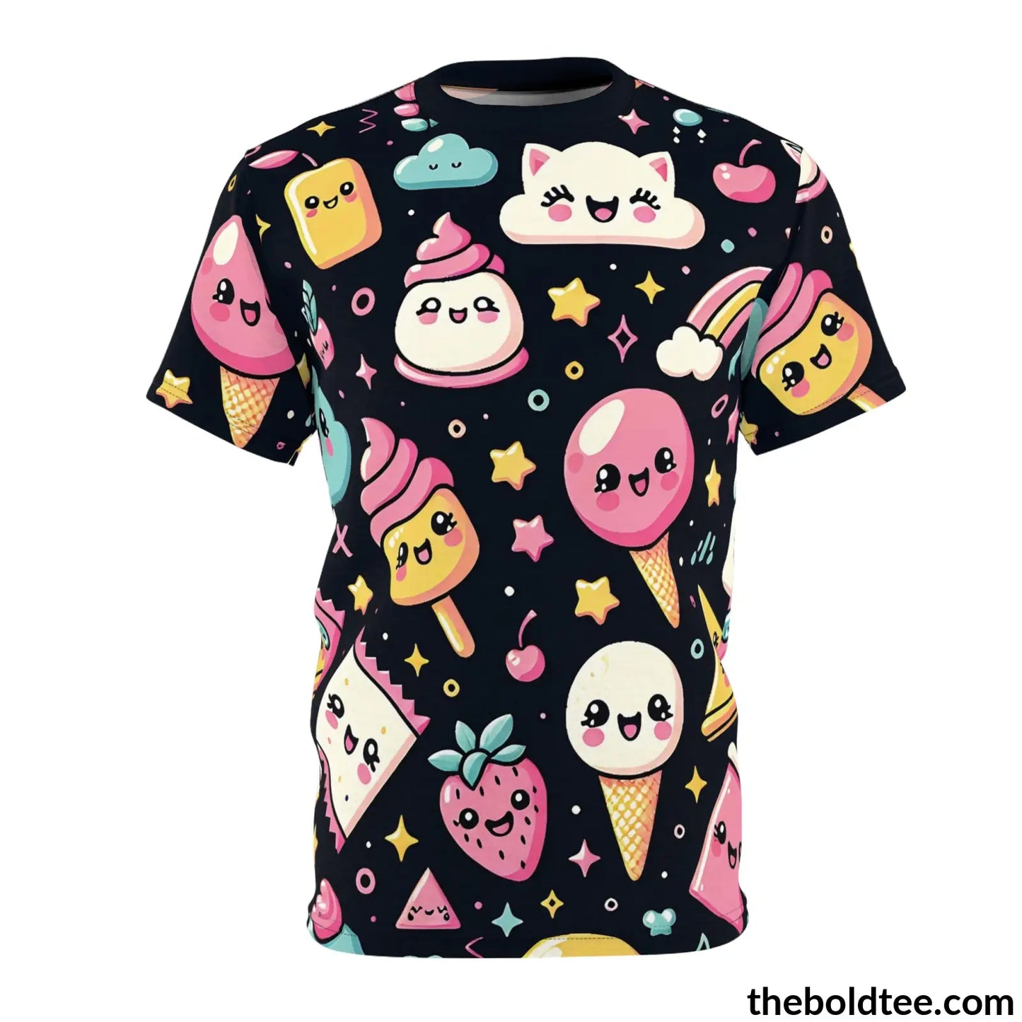 Happy Kawaii Tee - Premium All Over Print Crewneck Shirt Black Stitching / 6 Oz. S Prints