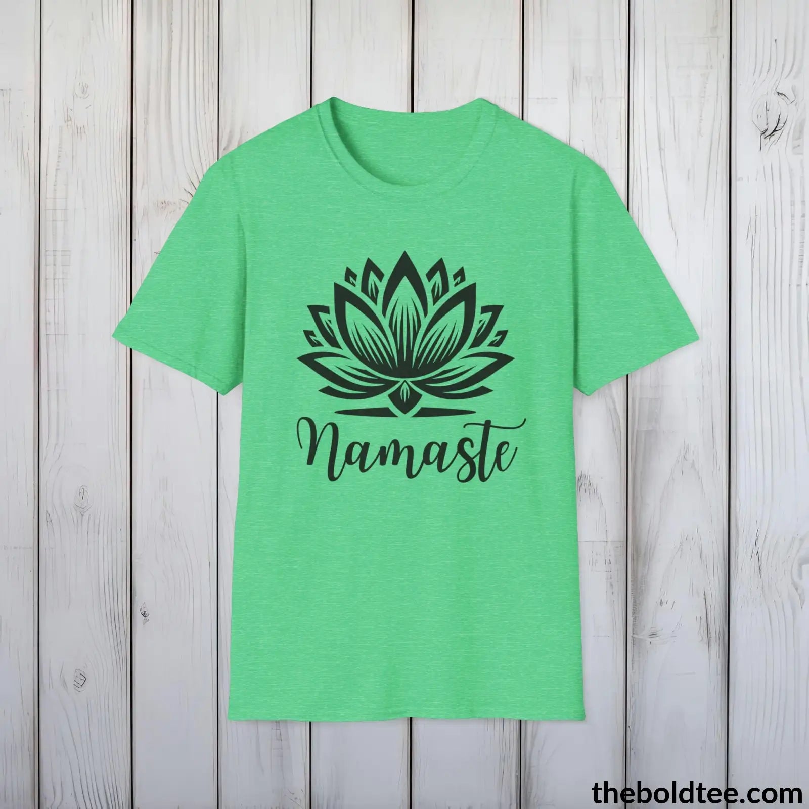 T-Shirt Heather Irish Green / S Namaste Yoga Tee - Sustainable & Soft Cotton Crewneck Unisex T-Shirt - 9 Bold Colors