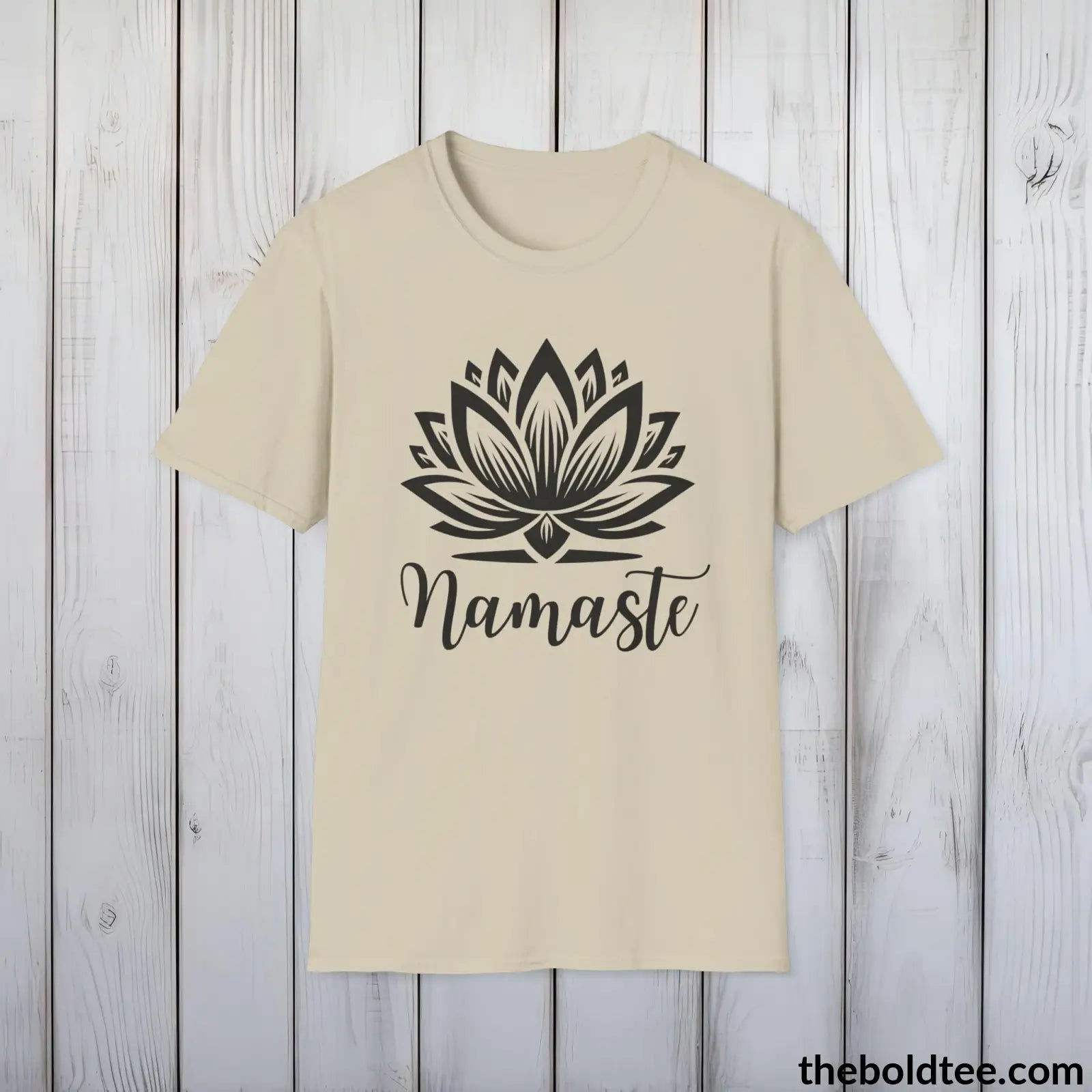 T-Shirt Sand / S Namaste Yoga Tee - Sustainable & Soft Cotton Crewneck Unisex T-Shirt - 9 Bold Colors
