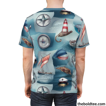 Nautical Pattern Tee - Premium All Over Print Crewneck Shirt Prints