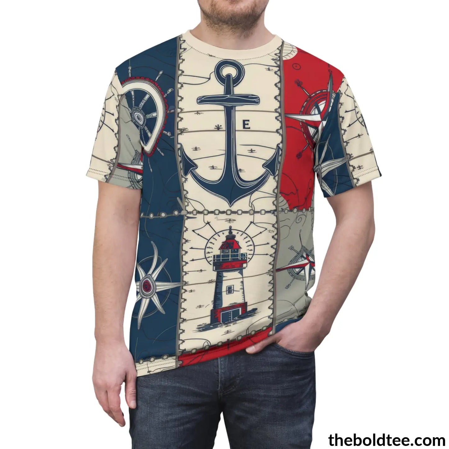 Nautical Pattern Tee - Premium All Over Print Crewneck Shirt Prints