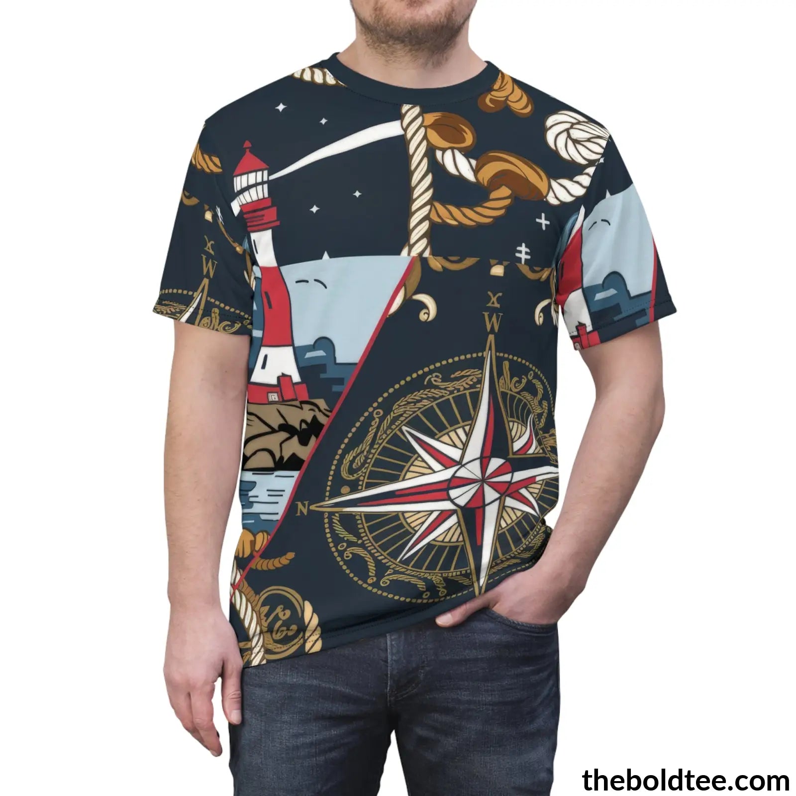 Nautical Pattern Tee - Premium All Over Print Crewneck Shirt Prints