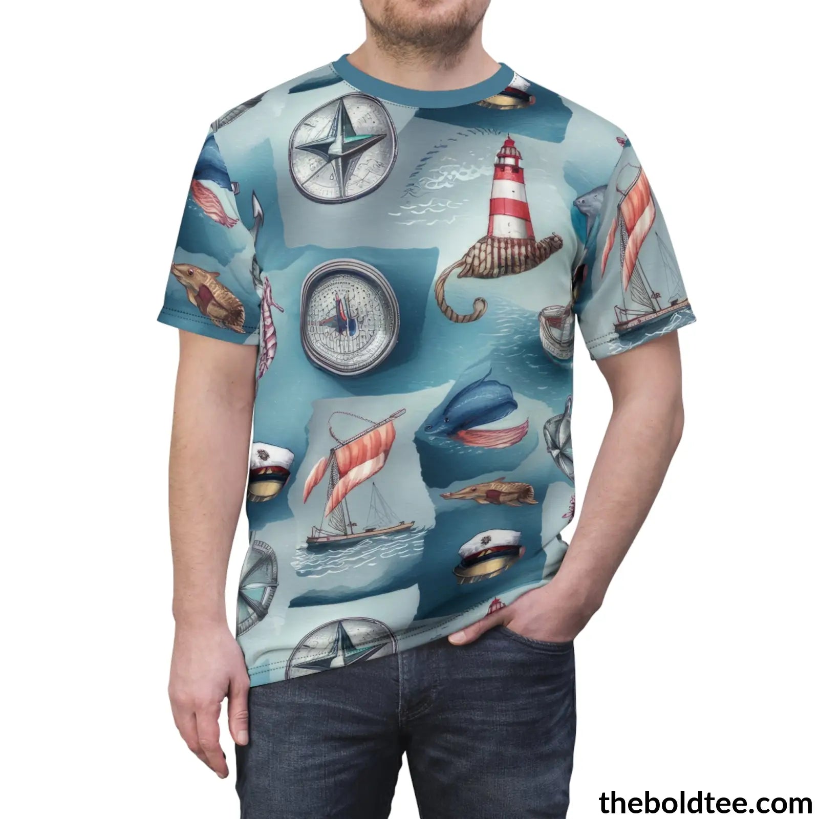 Nautical Pattern Tee - Premium All Over Print Crewneck Shirt Prints