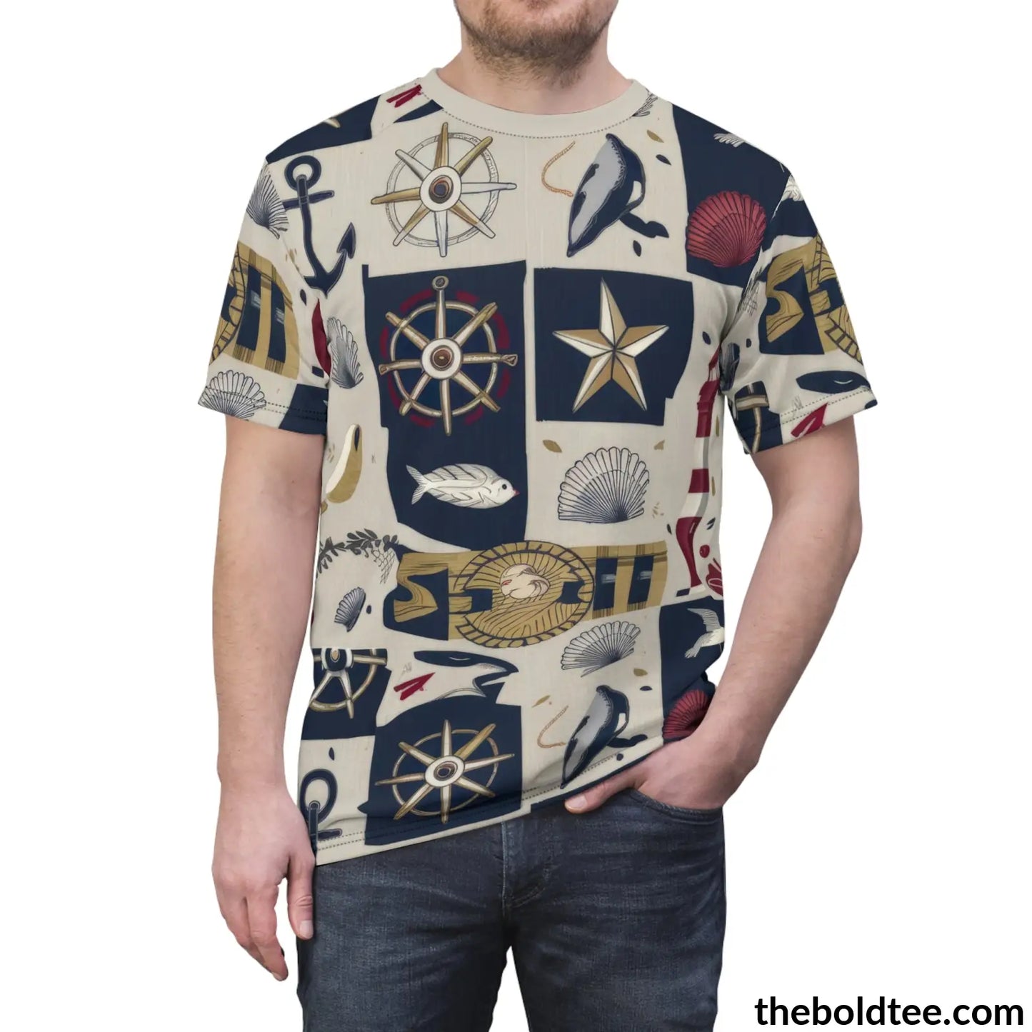 Nautical Pattern Tee - Premium All Over Print Crewneck Shirt Prints