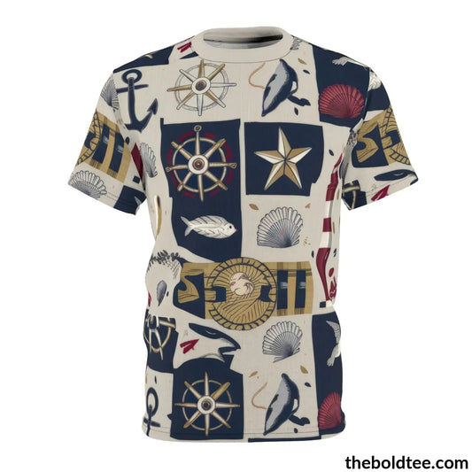 Nautical Pattern Tee - Premium All Over Print Crewneck Shirt Black Stitching / 6 Oz. S Prints