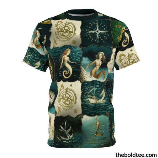 Nautical Pattern Tee - Premium All Over Print Crewneck Shirt Black Stitching / 6 Oz. S Prints