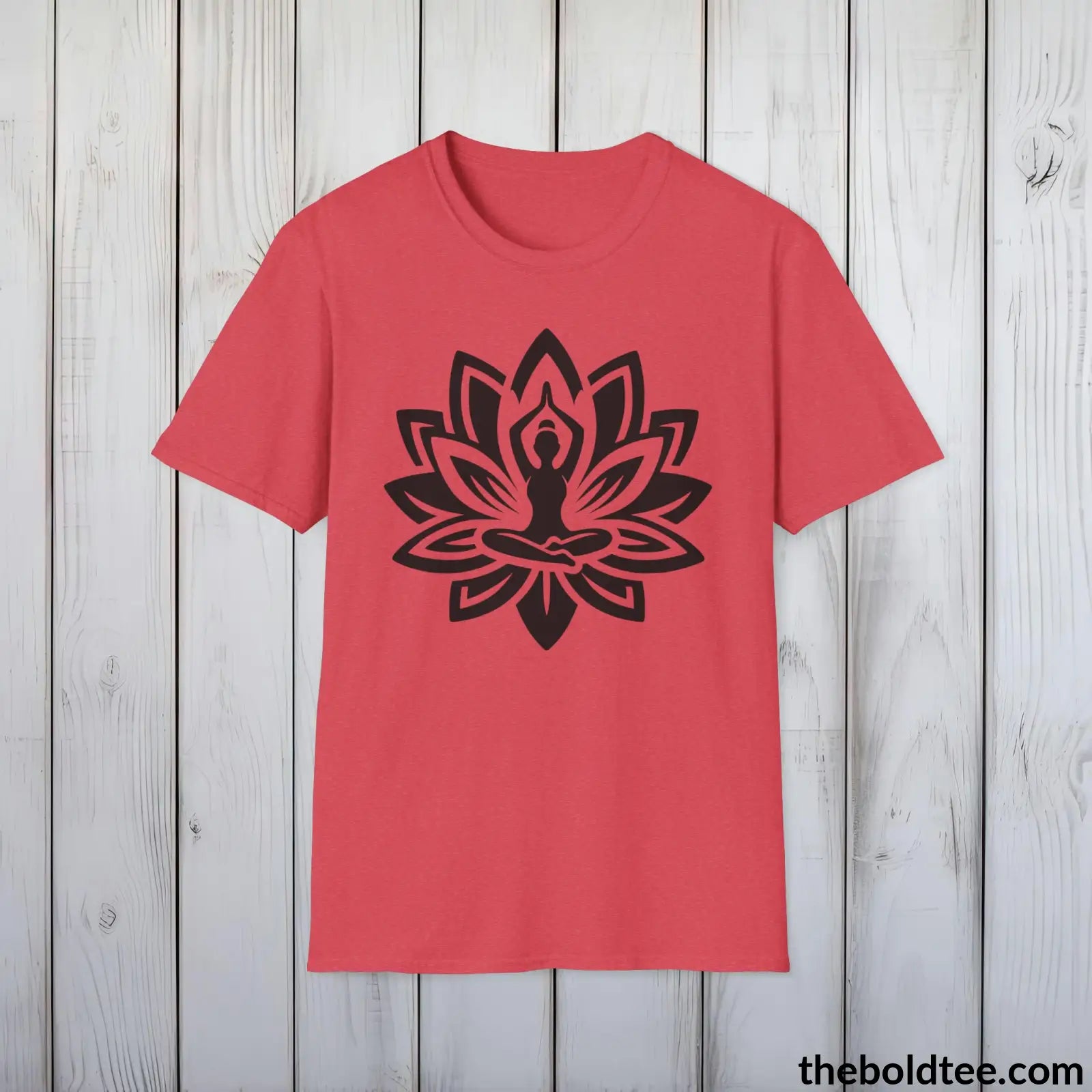 Peaceful Yoga Tee - Sustainable & Soft Cotton Crewneck Unisex T - Shirt 8 Serene Colors Heather Red