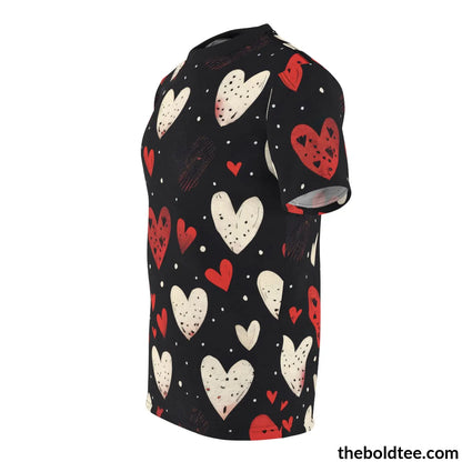 Romantic Hearts Tee - Premium All Over Print Crewneck Shirt Prints