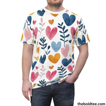 Romantic Hearts Tee - Premium All Over Print Crewneck Shirt Prints