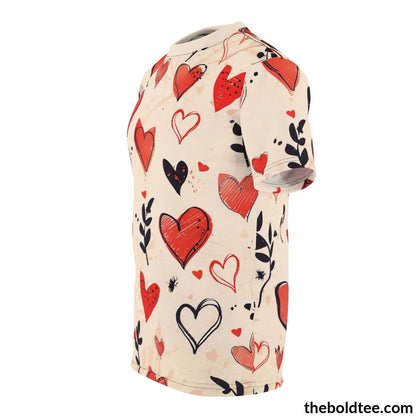 Romantic Hearts Tee - Premium All Over Print Crewneck Shirt Prints