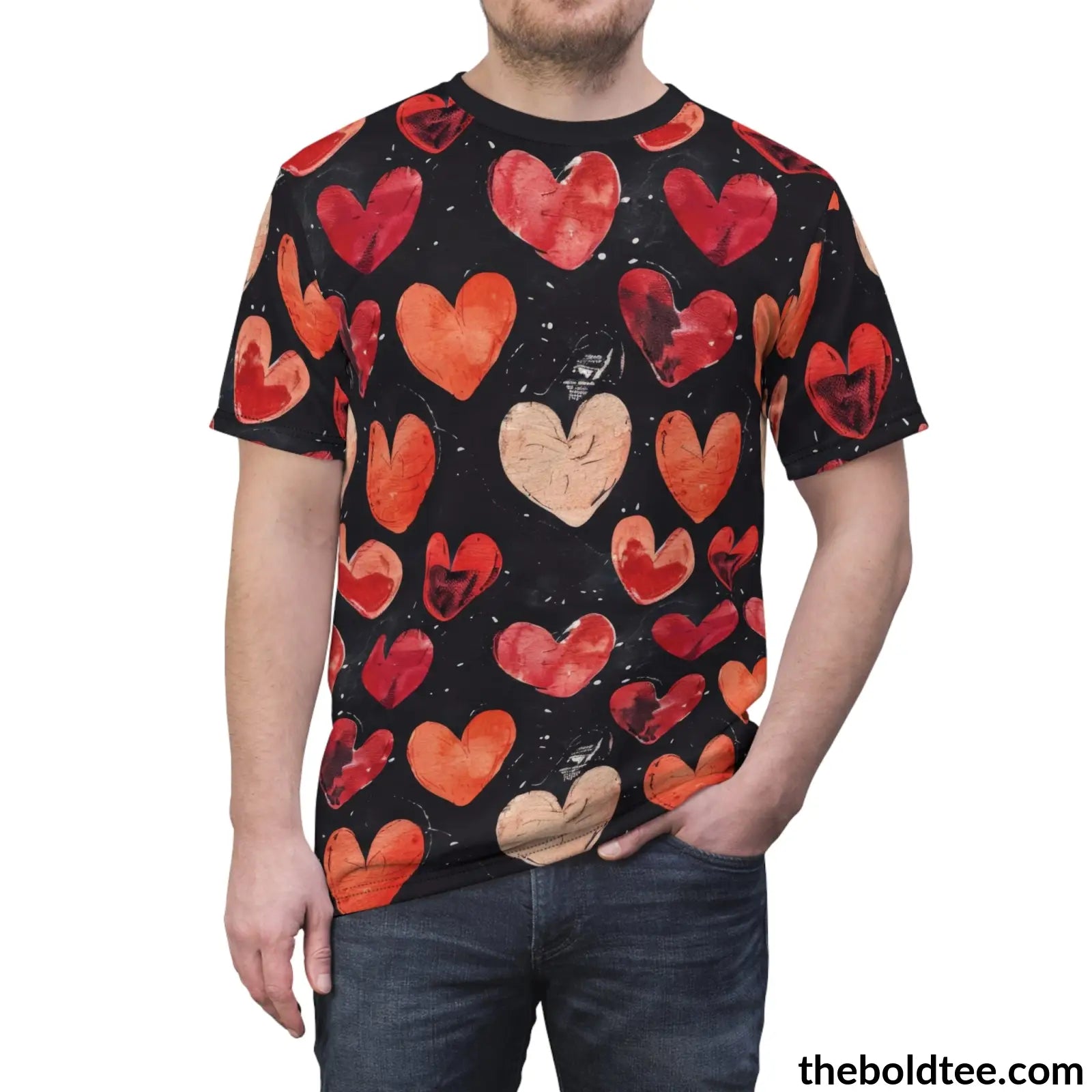 Romantic Hearts Tee - Premium All Over Print Crewneck Shirt Prints