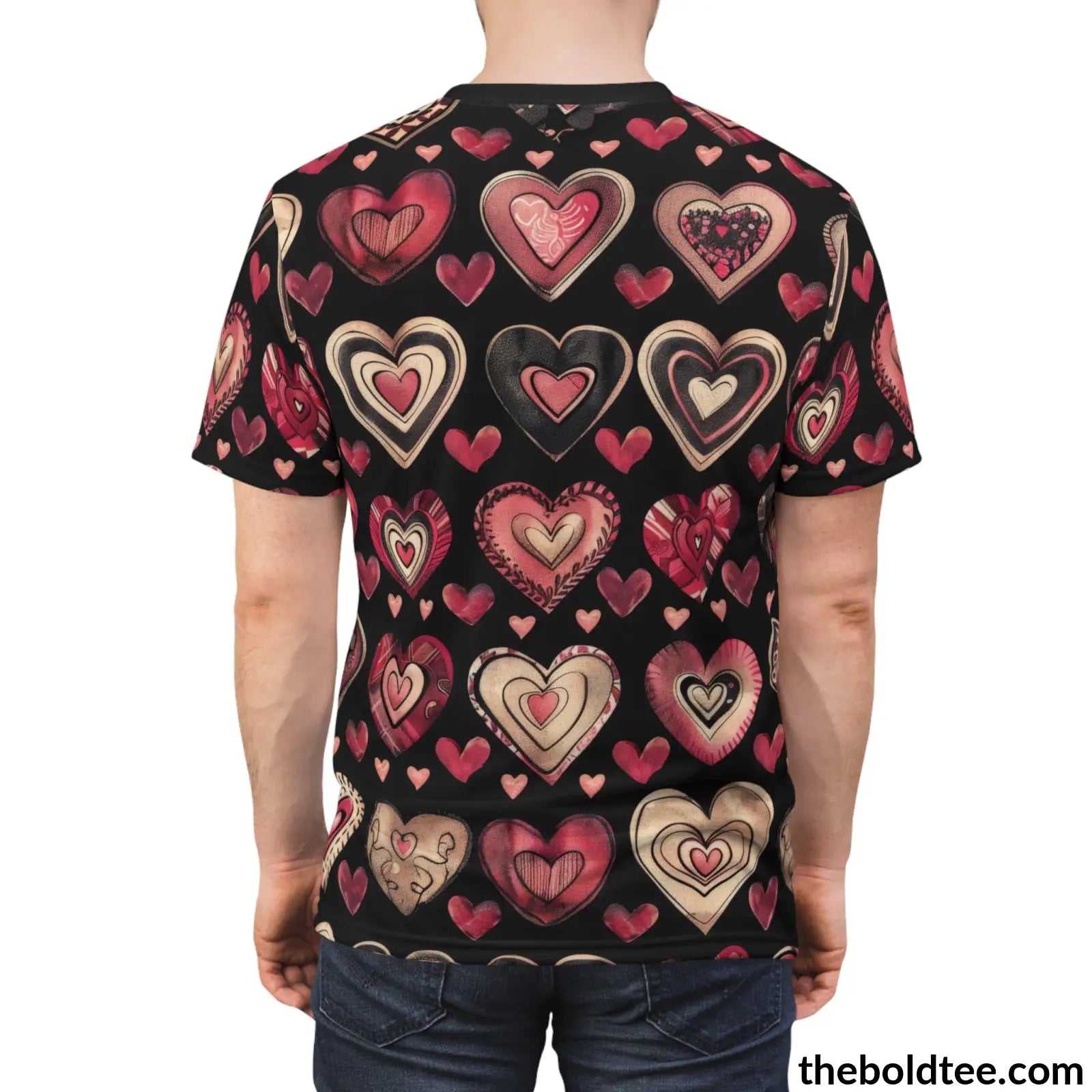 Romantic Hearts Tee - Premium All Over Print Crewneck Shirt Prints