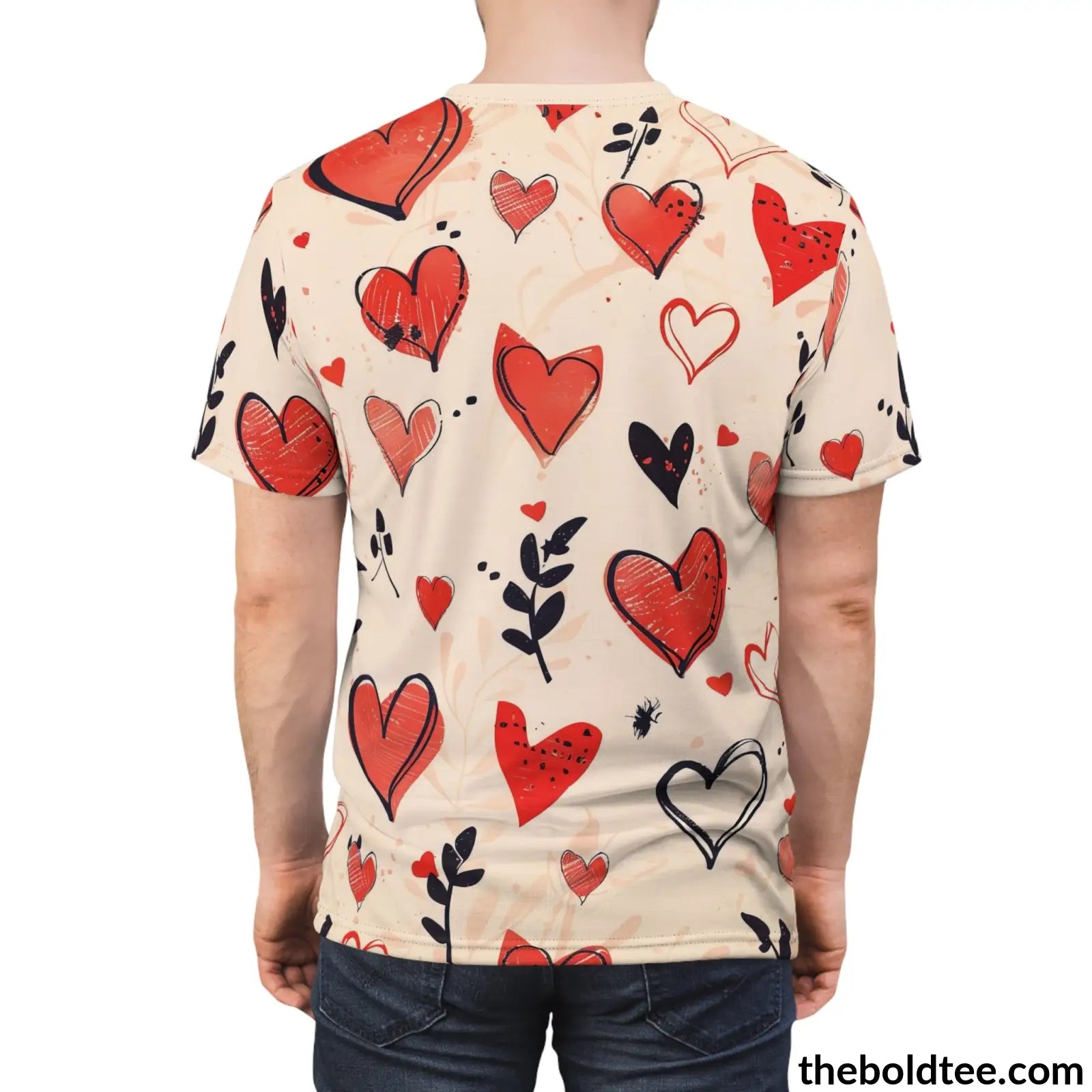 Romantic Hearts Tee - Premium All Over Print Crewneck Shirt Prints