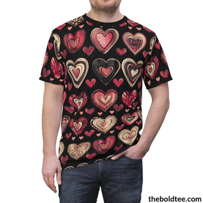 Romantic Hearts Tee - Premium All Over Print Crewneck Shirt Prints